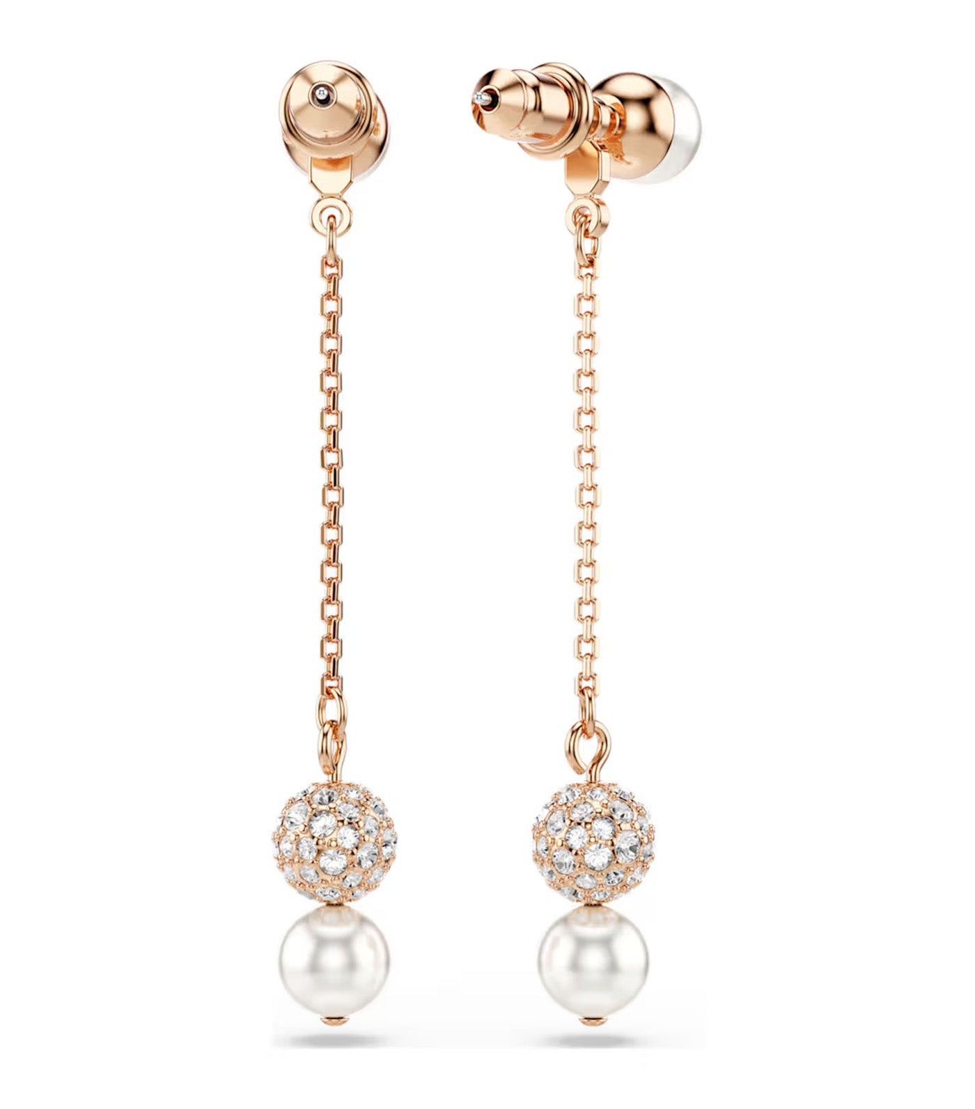 Matrix Drop Earrings Crystal Pearl, Round Cut, Rose Gold-Tone Plated, White