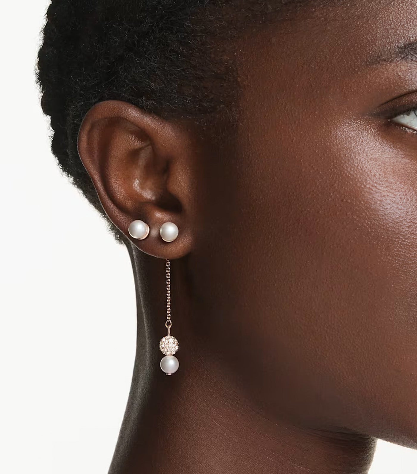 Matrix Drop Earrings Crystal Pearl, Round Cut, Rose Gold-Tone Plated, White