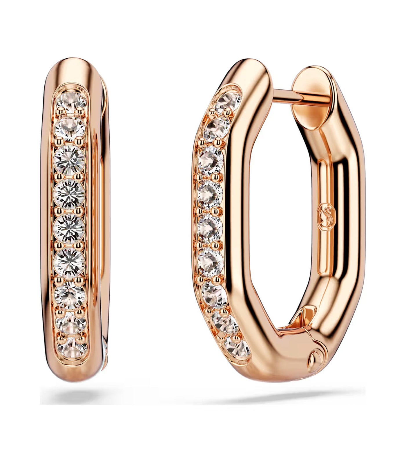 Dextera Hoop Earrings Octagon Shape, Round Cut, Small, Rose Gold-Gone Plated, White