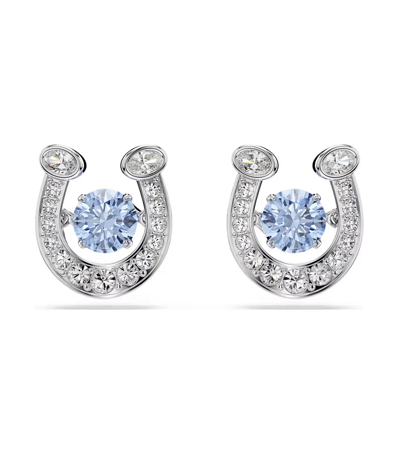 Symbolica Stud Earrings Round Cut, Pavé, Horse Shoe, Rhodium Plated, Blue