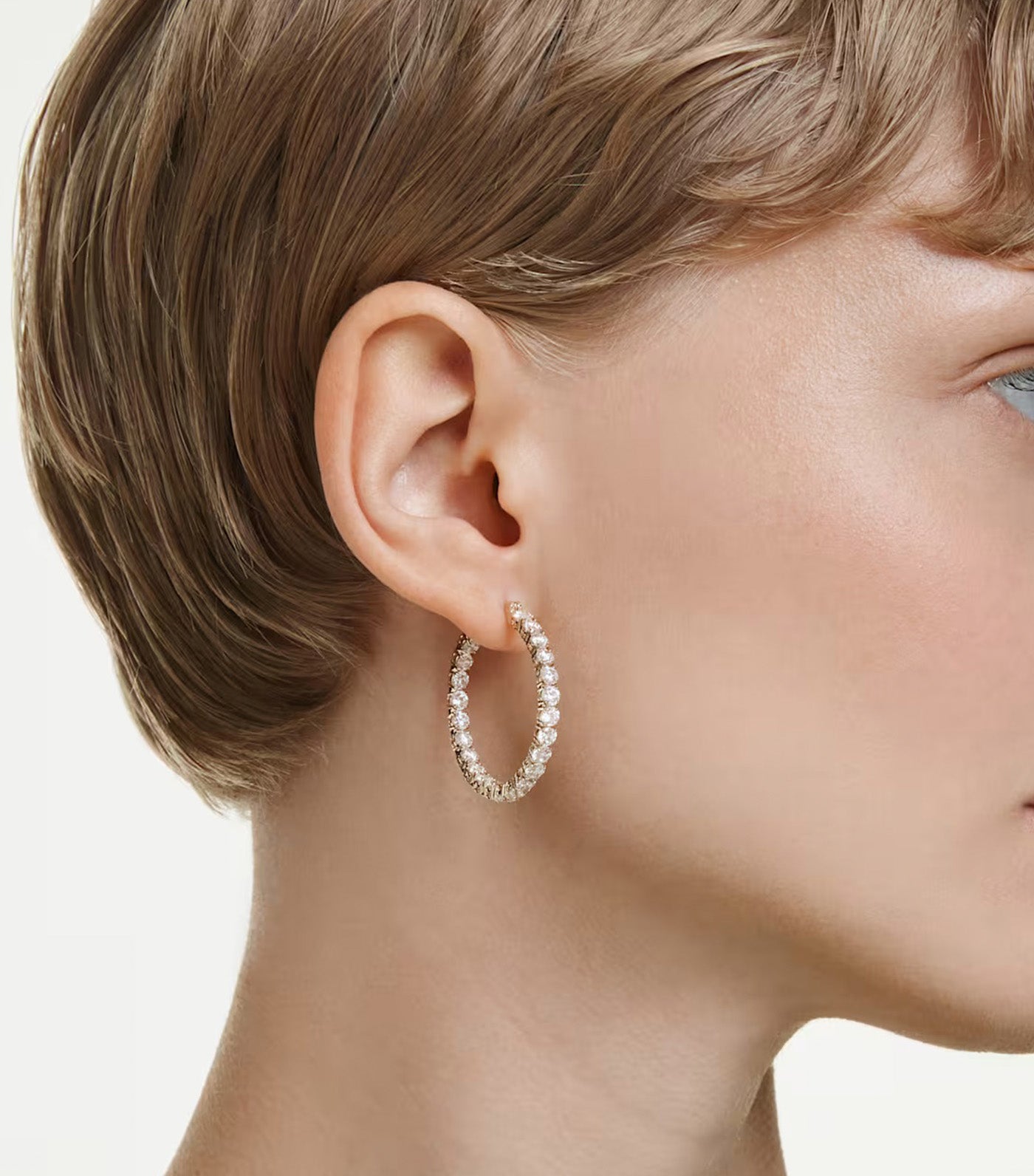 Matrix Hoop Earrings Round Cut, Gold-Tone Plated, White