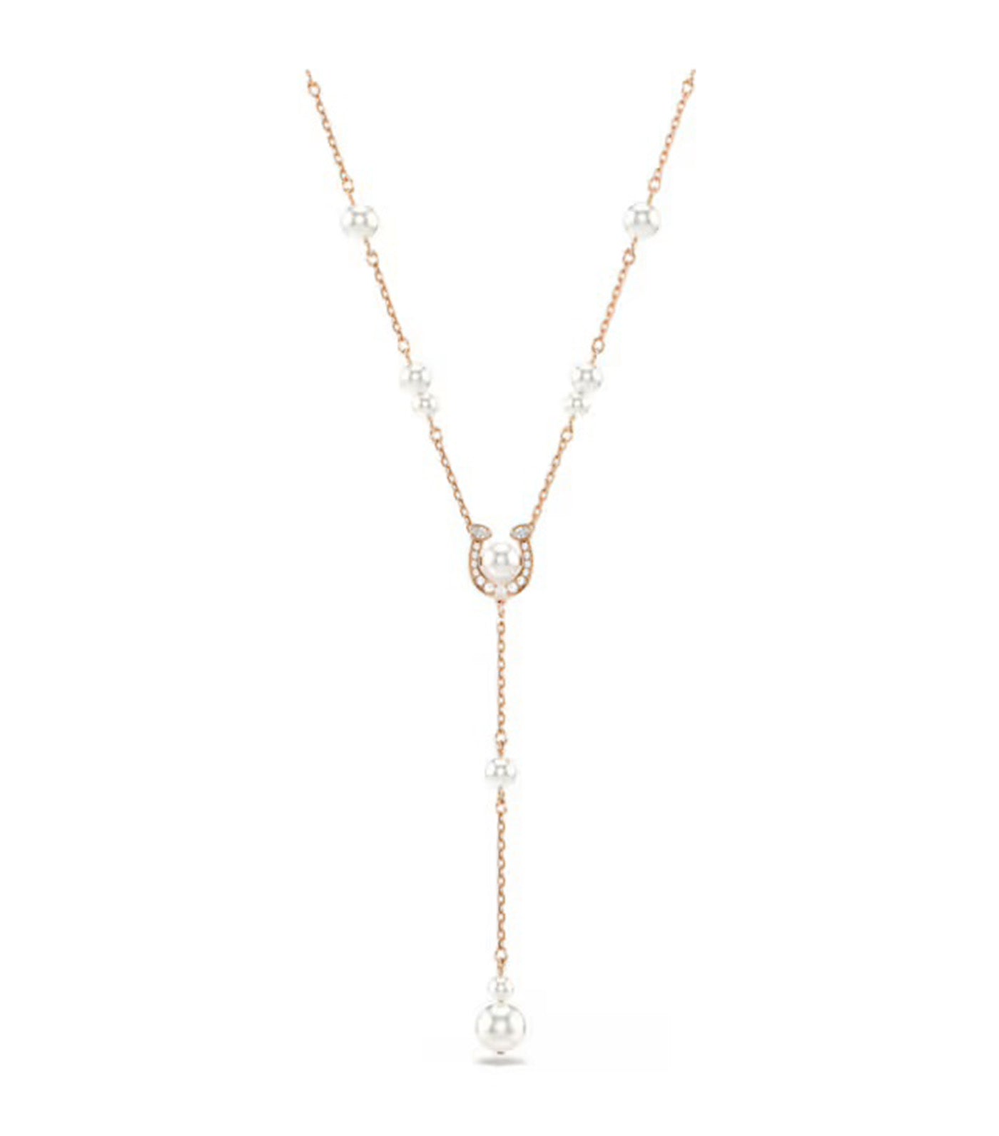 Symbolica Y Necklace Crystal Pearl, Pavé, Horse Shoe, Rose Gold-Tone Plated, White