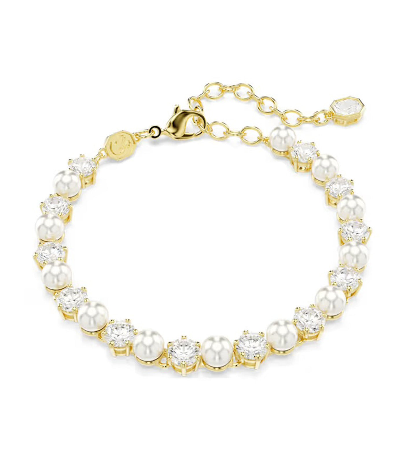 Matrix Tennis Bracelet Crystal Pearl, Round Cut, Gold-Tone Plated, White