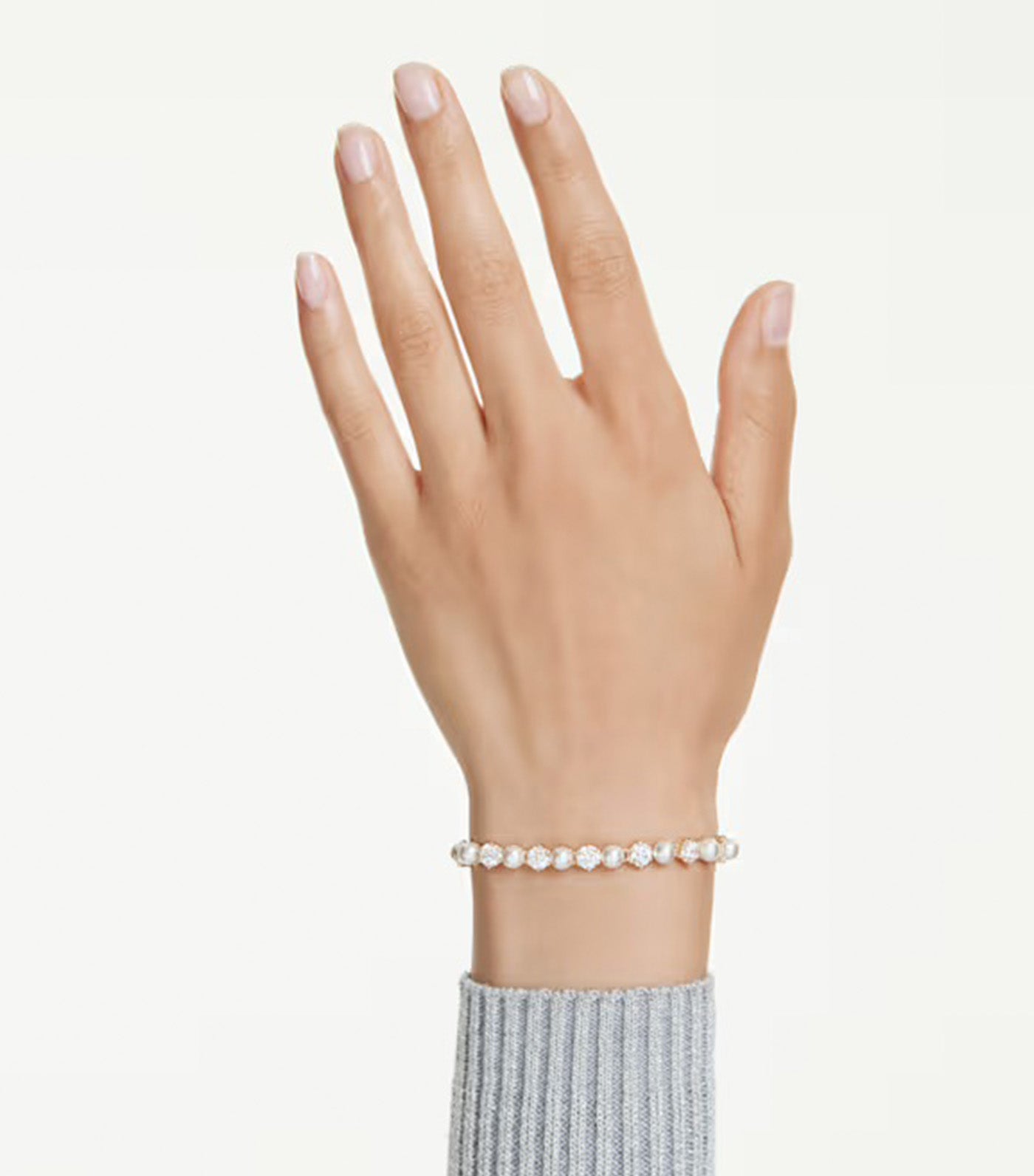 Matrix Tennis Bracelet Crystal Pearl, Round Cut, Gold-Tone Plated, White