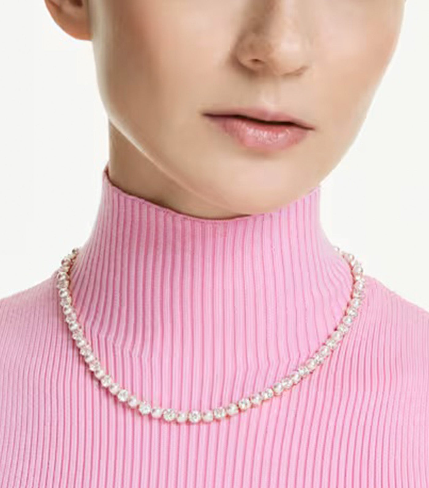 Matrix Tennis Necklace Crystal Pearl, Round Cut, Gold-Tone Plated, White