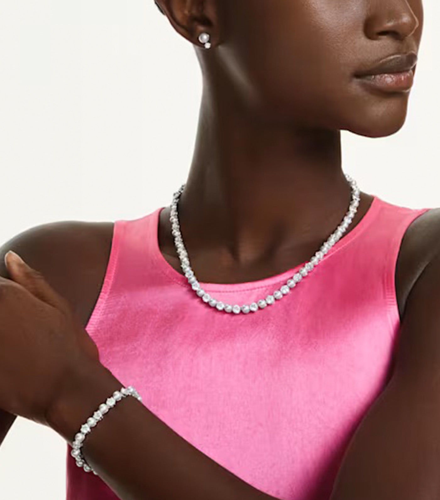 Matrix Set Crystal Pearl, Round Cut, Rhodium Plated, White