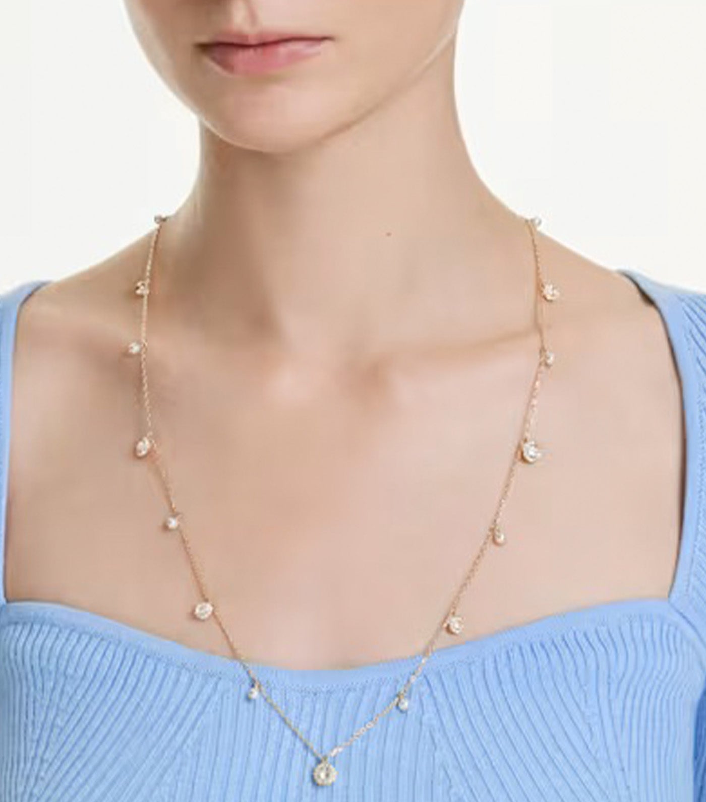 Una Angelic Strandage Crystal Pearl, Round Cut, Gold-Tone Plated, White