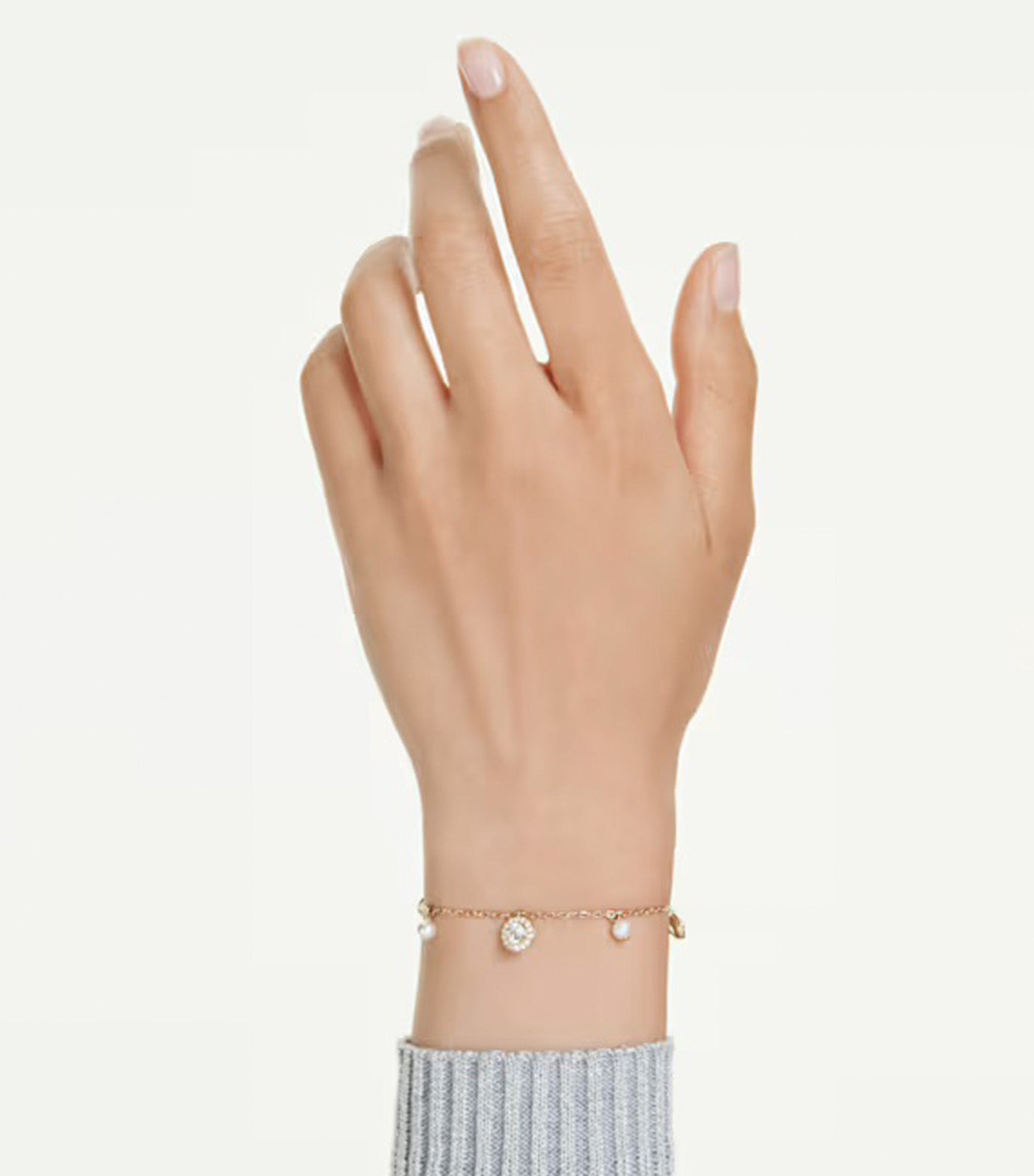 Una Angelic Strandage Crystal Pearl, Round Cut, Gold-Tone Plated, White