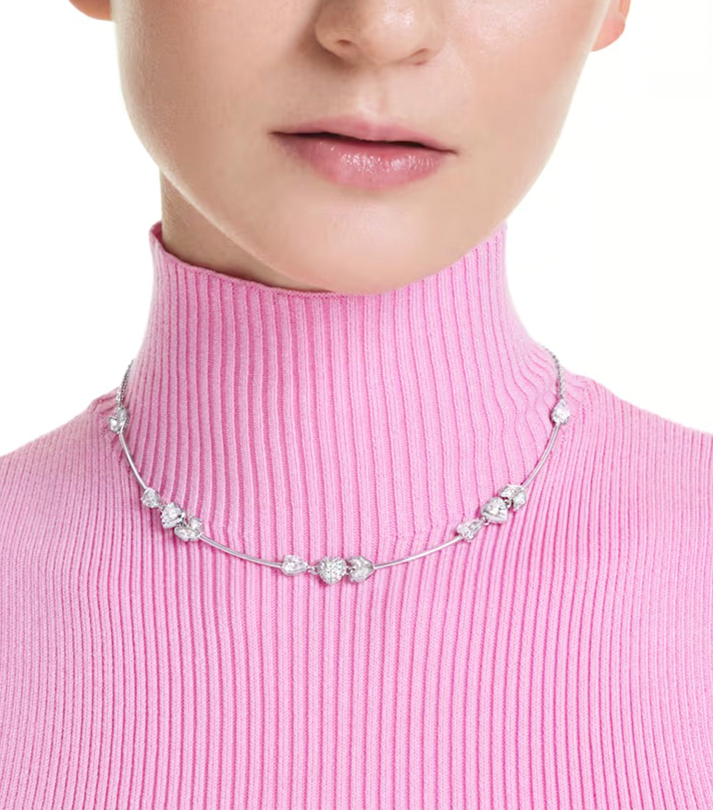 Idyllia Necklace Heart with Arrow, Rhodium Plated, White