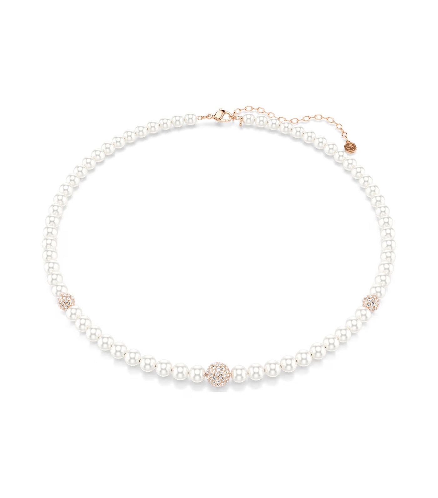 Matrix Necklace Crystal Pearl, Round Cut, Rose Gold-Tone Plated, White