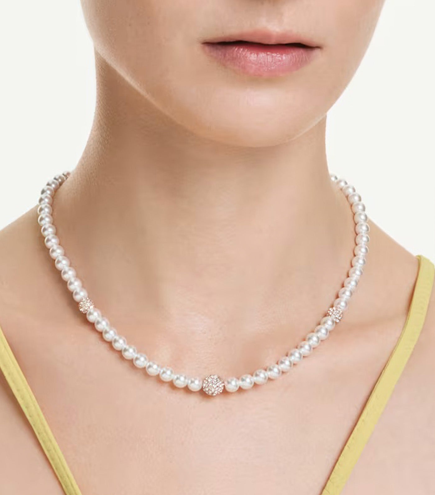 Matrix Necklace Crystal Pearl, Round Cut, Rose Gold-Tone Plated, White