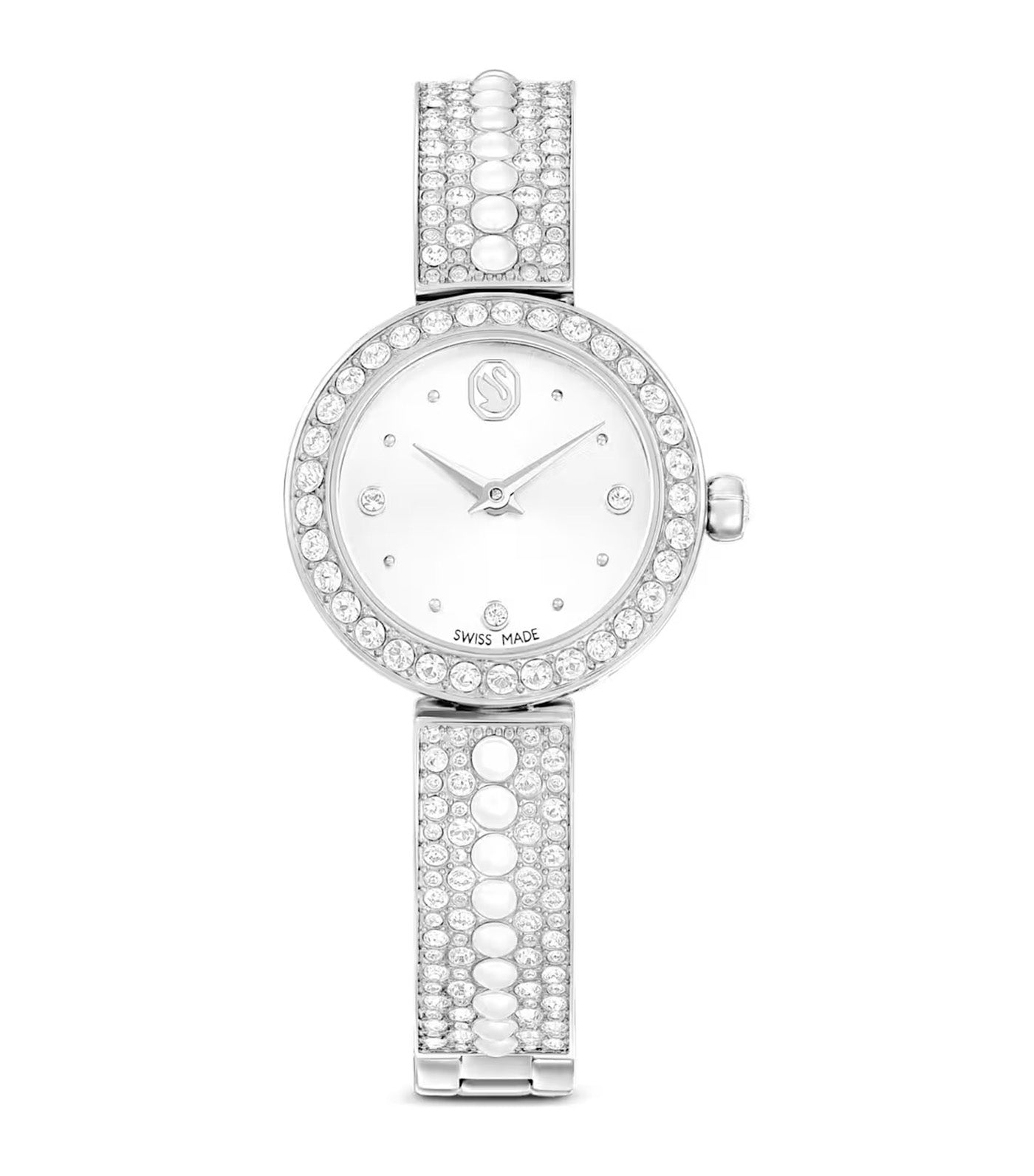 Matrix Pearl Bangle Watch Swiss Made, Crystal Bracelet, Stainless Steel, White