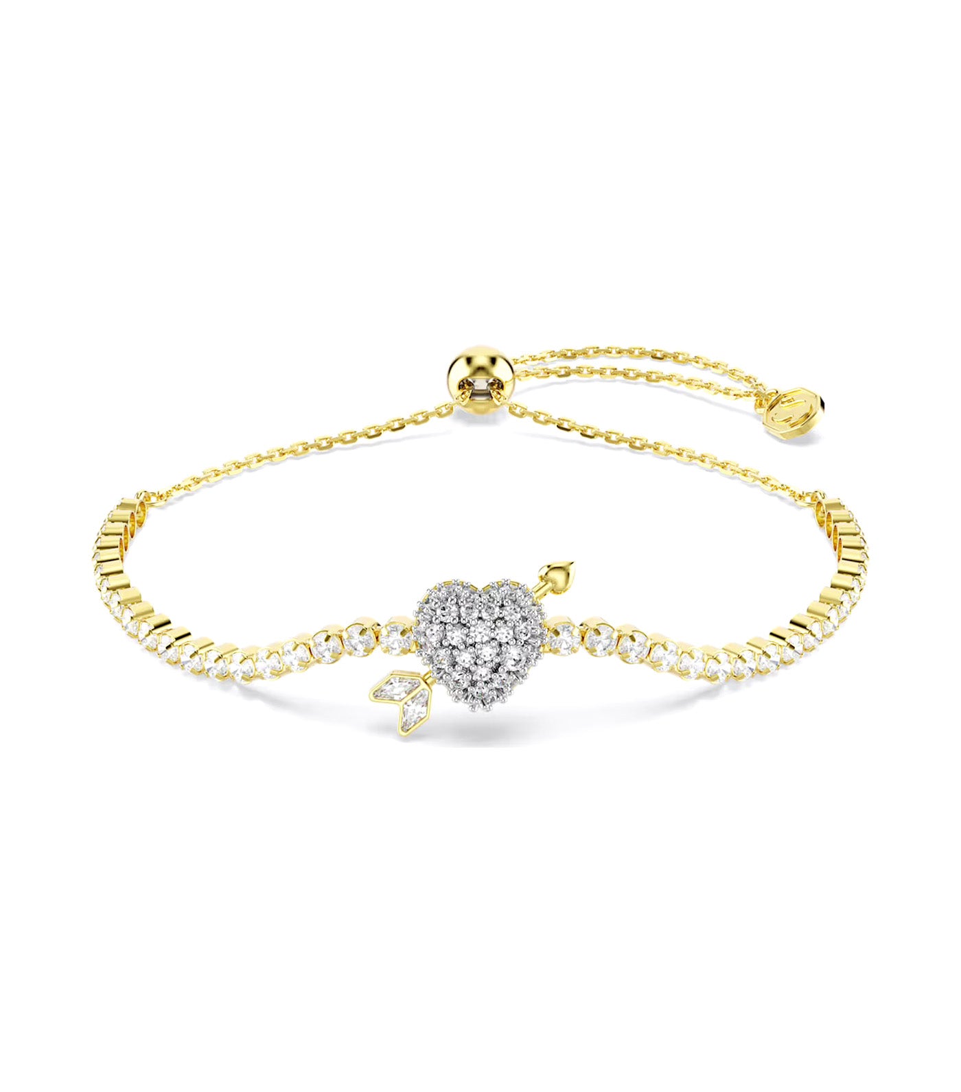 Idyllia Bracelet Mixed Cuts, Heart with Arrow, Gold-Tone Plated, White
