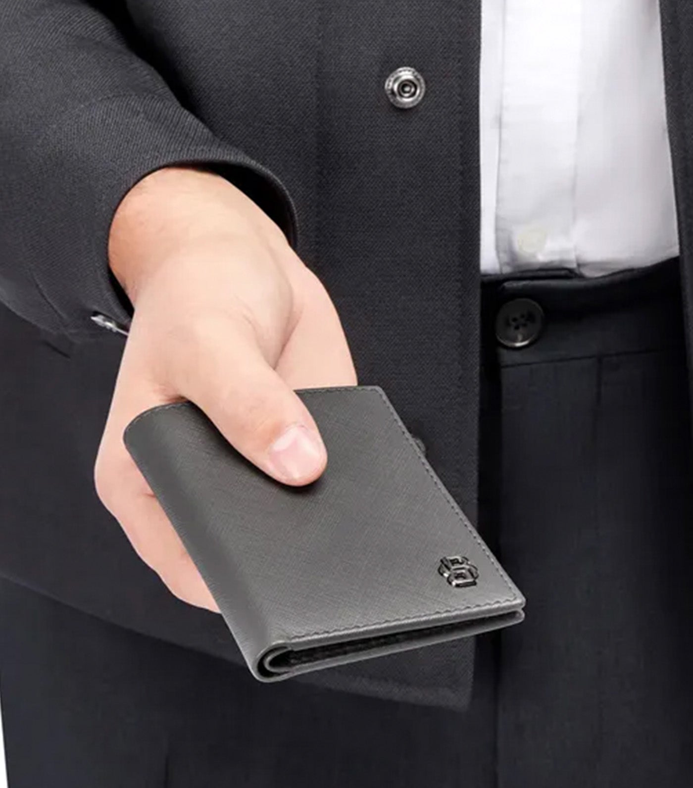 Hugo Boss Folding Card Holder Double B Saffiano Gray