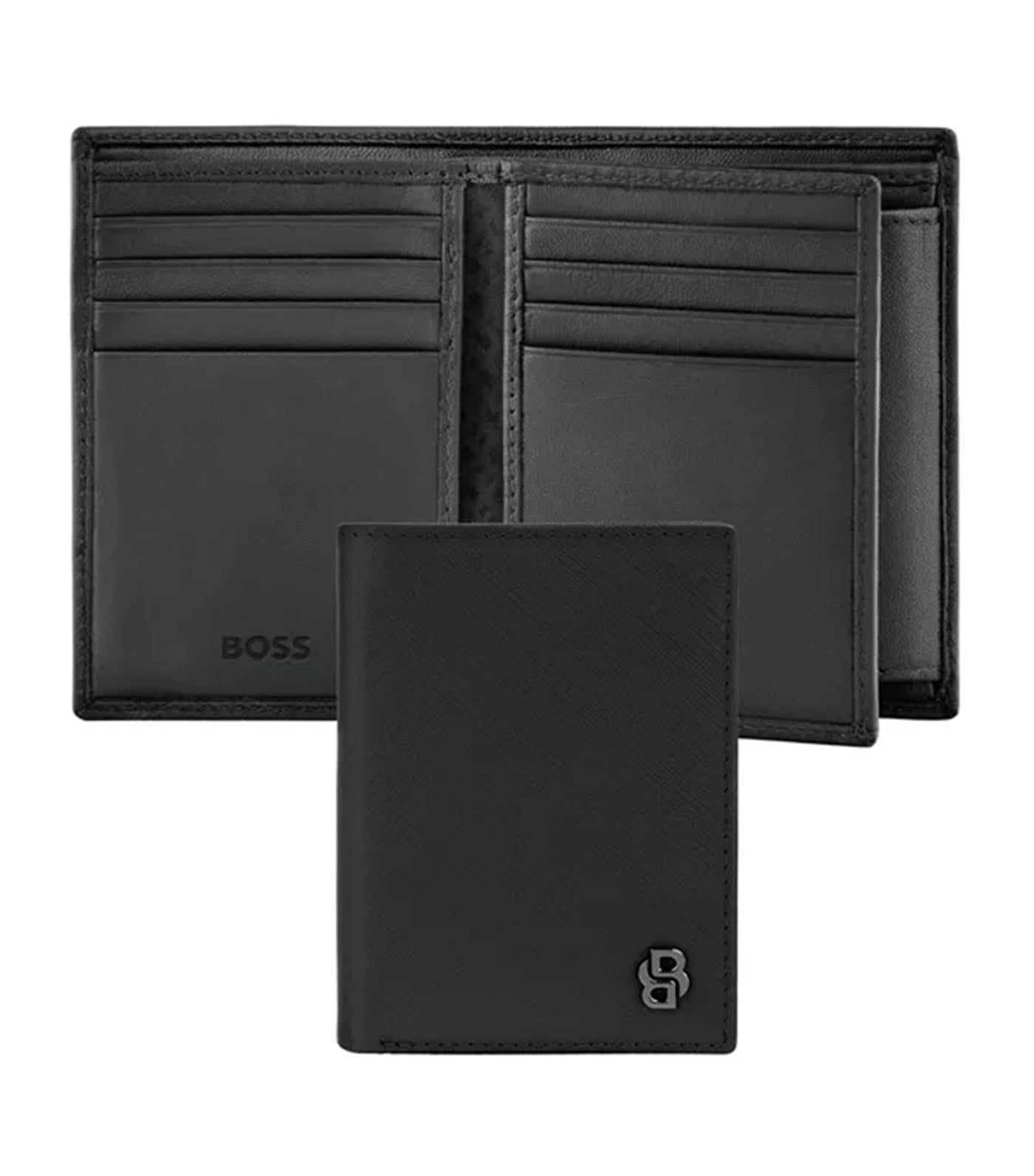 Hugo Boss Card Holder with Flap and Money Pocket Double B Saffiano Black 