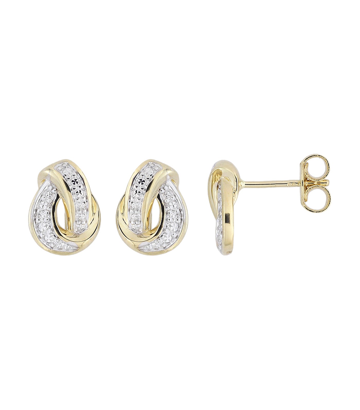 18K Earrings with White Rhodium and Diamond Yellow Gold