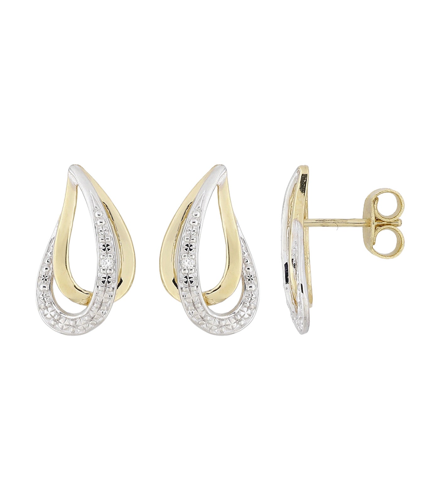 18K Earrings with White Rhodium and Diamond Yellow Gold