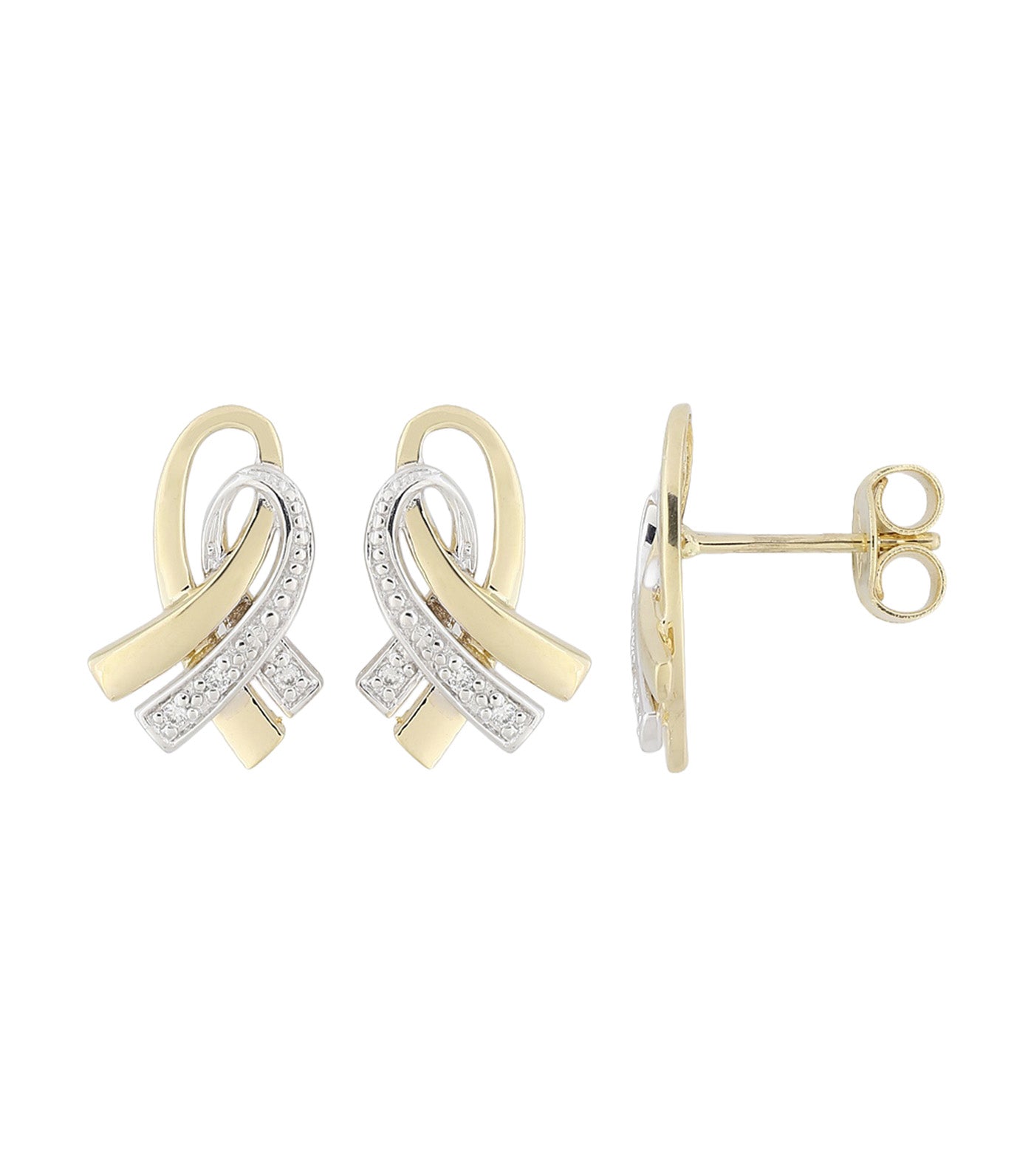 18K Earrings with White Rhodium and Diamond Yellow Gold