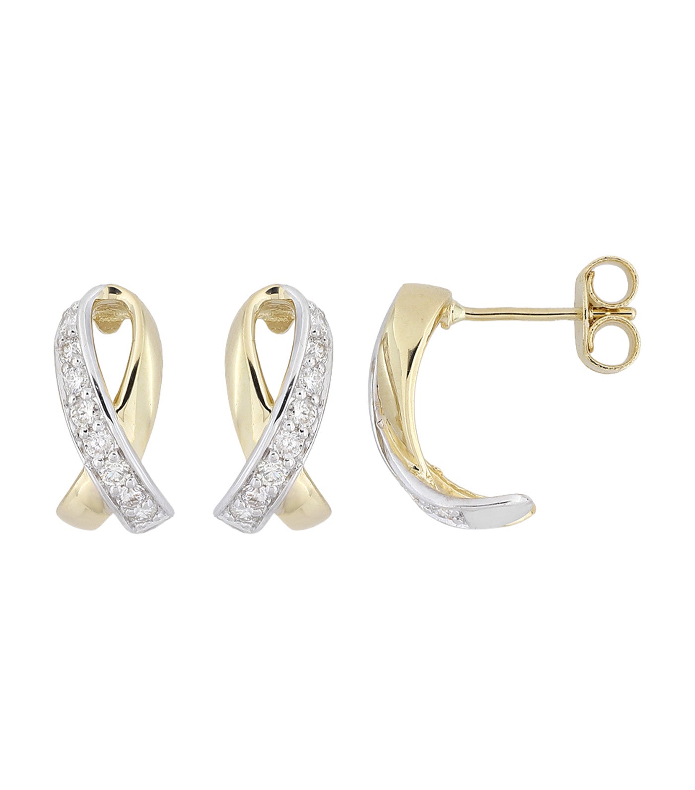 18K Earrings with White Rhodium and Diamond Yellow Gold