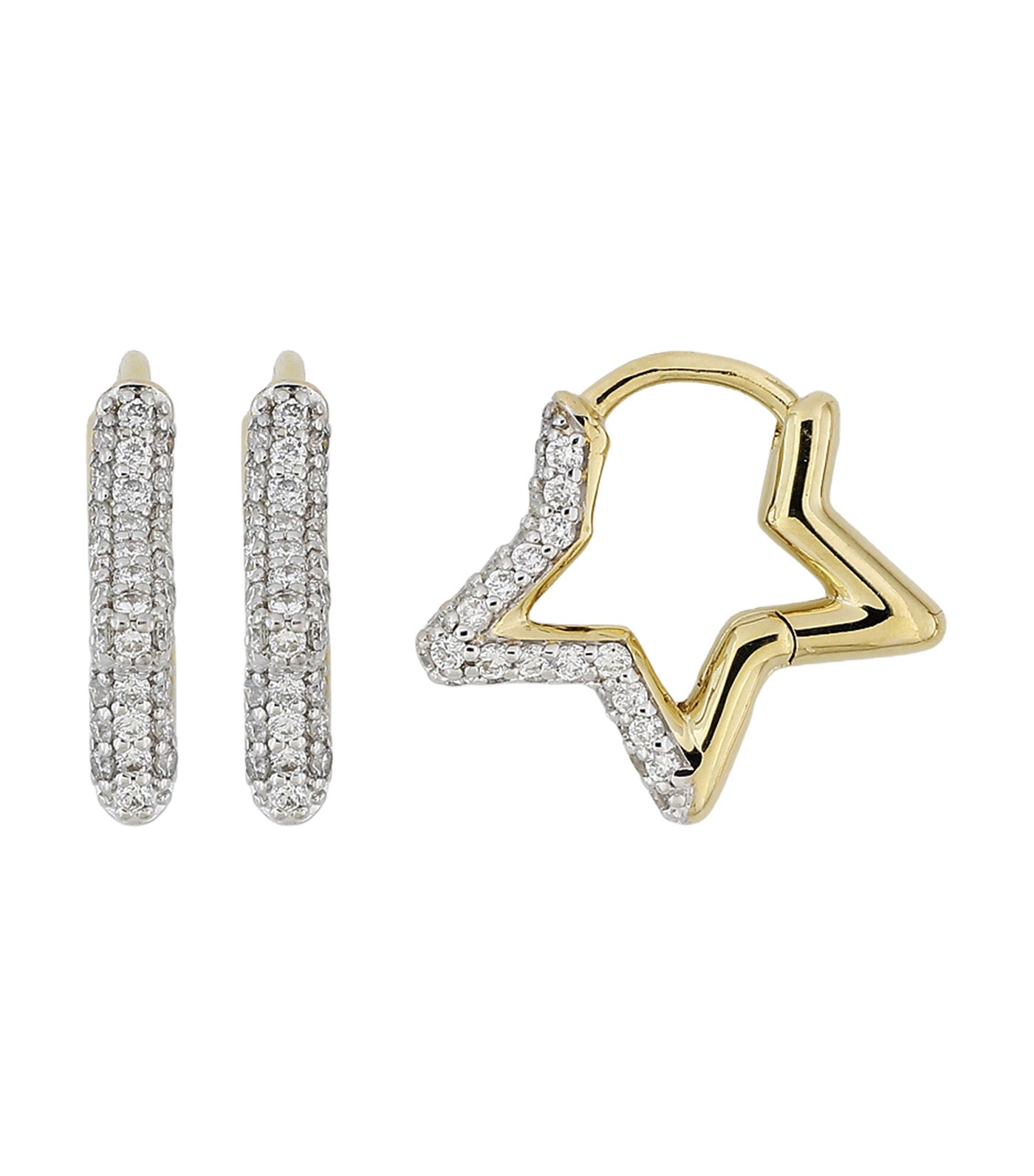 18K Yellow Gold Earrings with White Rhodium at Diamond