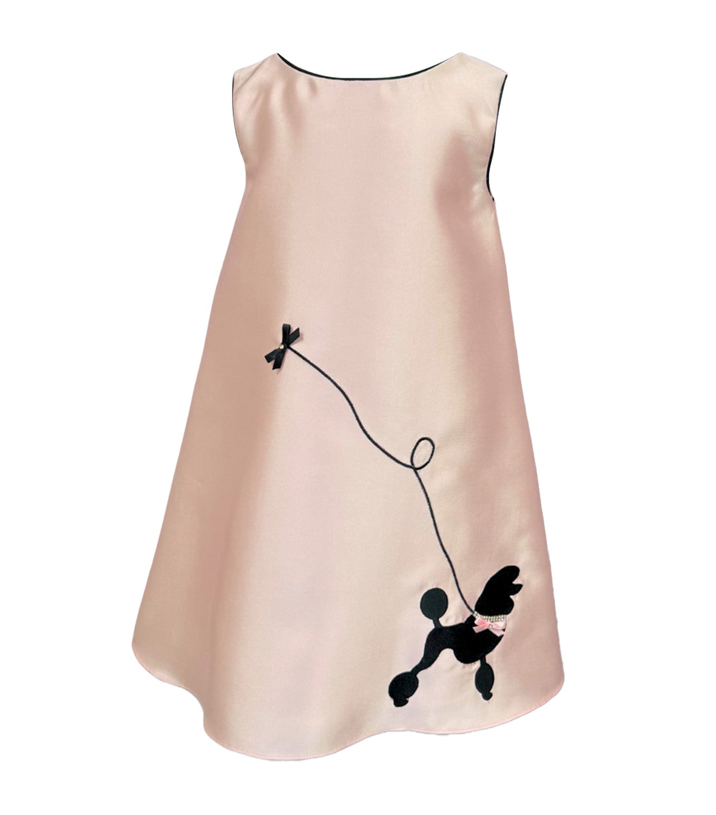 Mira Mikado A-Line Dress with Piping and Dog Embroidery Pink