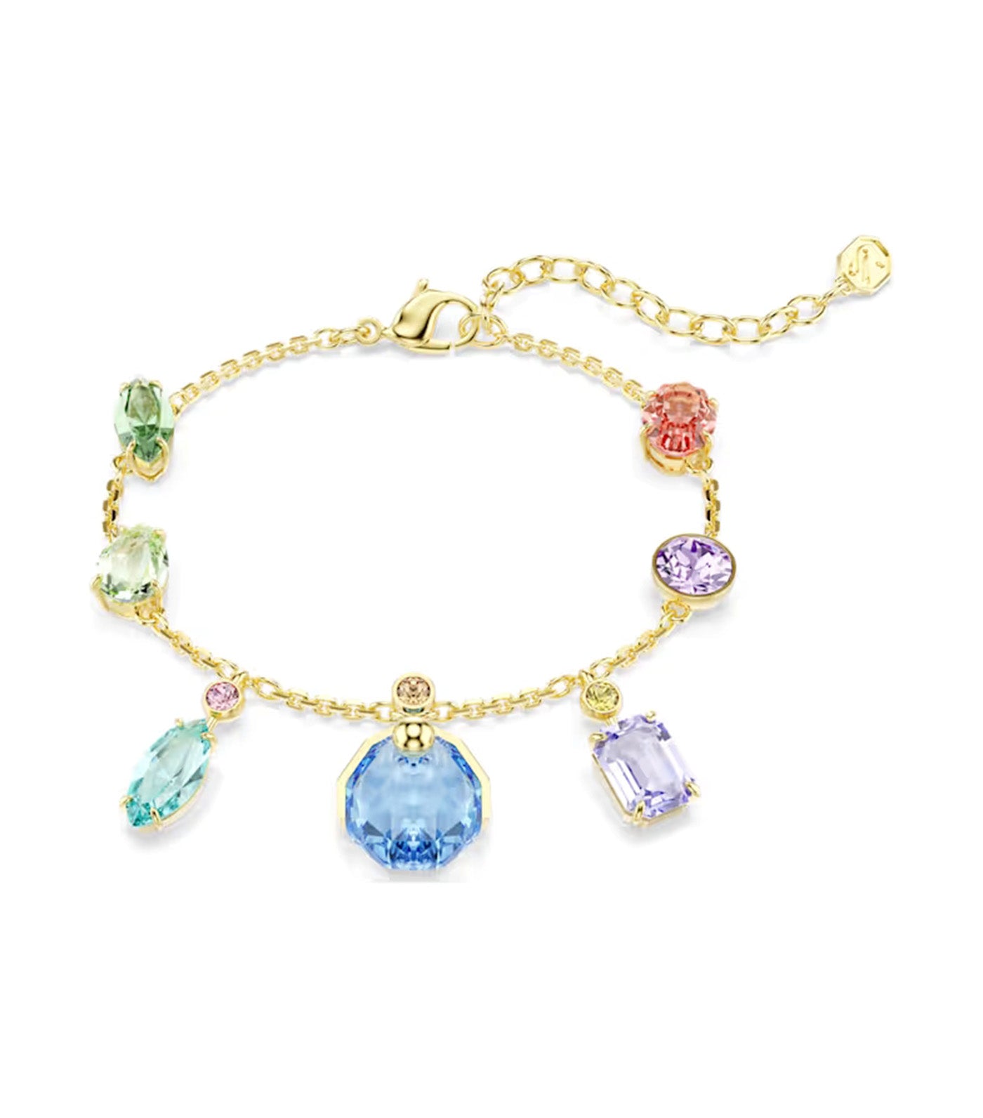 Gema Bracelet Mixed Cuts, Dangling Crystals, Multicolored, Gold-Tone Plated