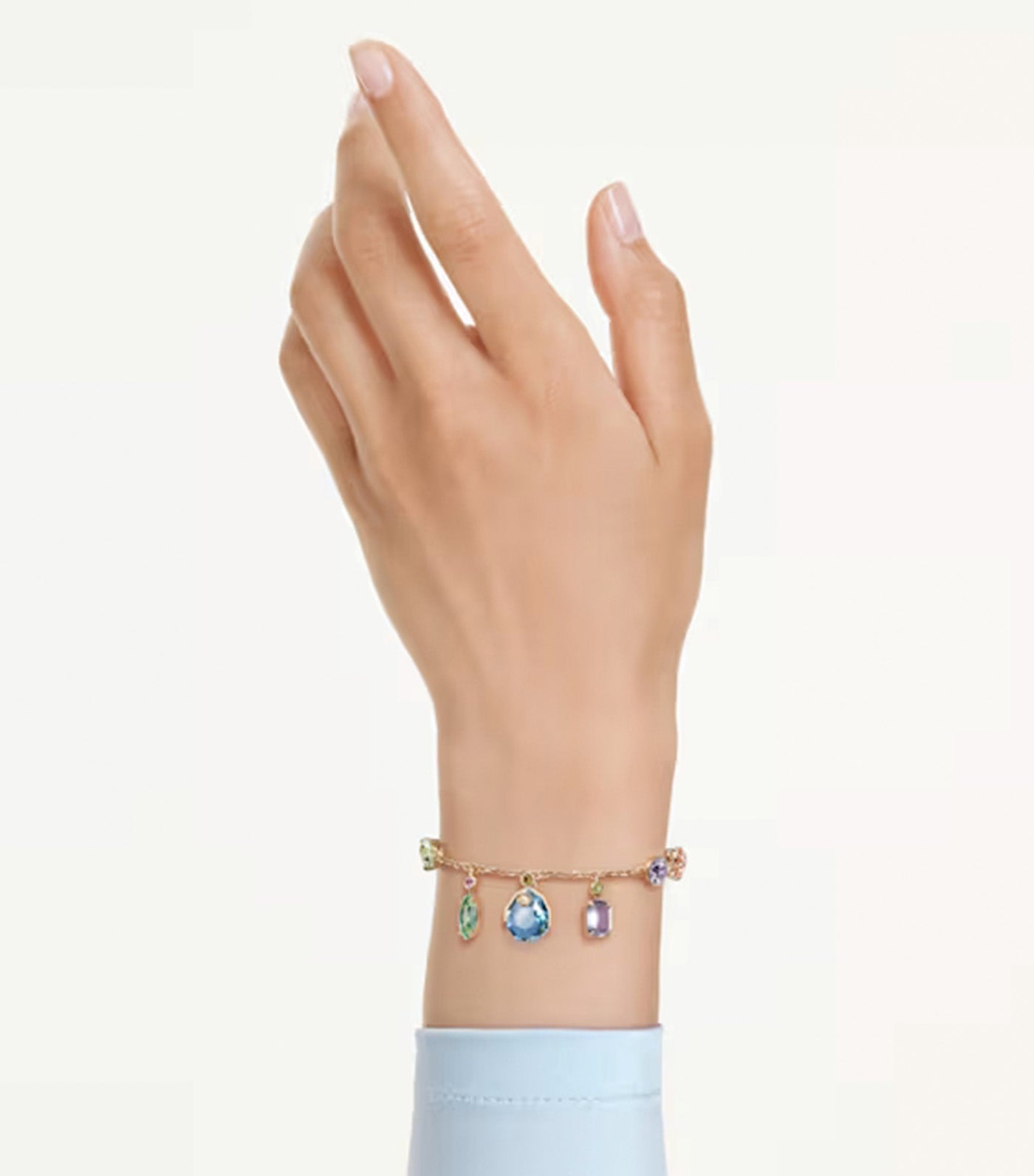 Gema Bracelet Mixed Cuts, Dangling Crystals, Multicolored, Gold-Tone Plated