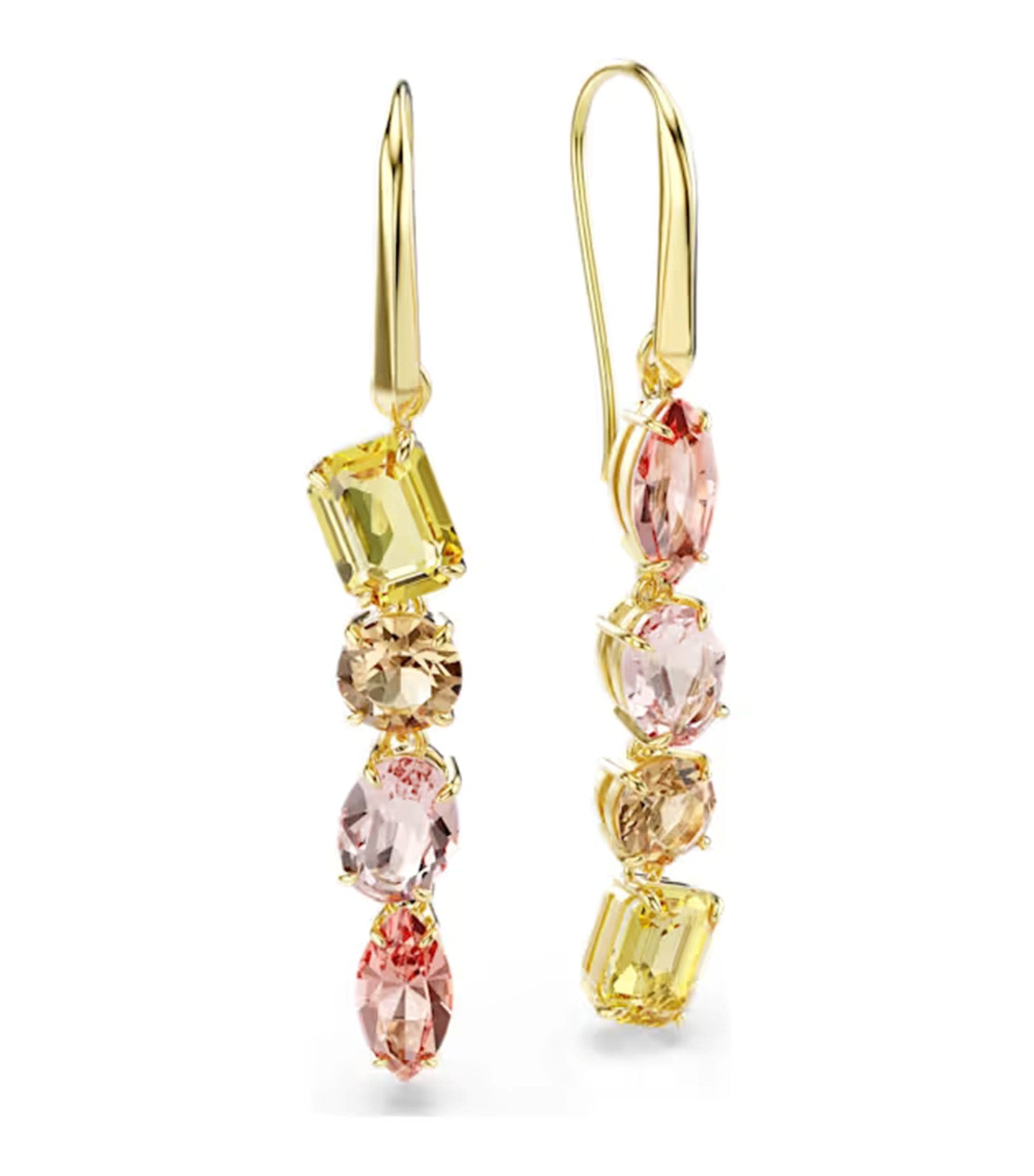 Gema Drop Earrings Asymmetrical Design, Mixed Cuts, Pink, Gold-Tone Plated