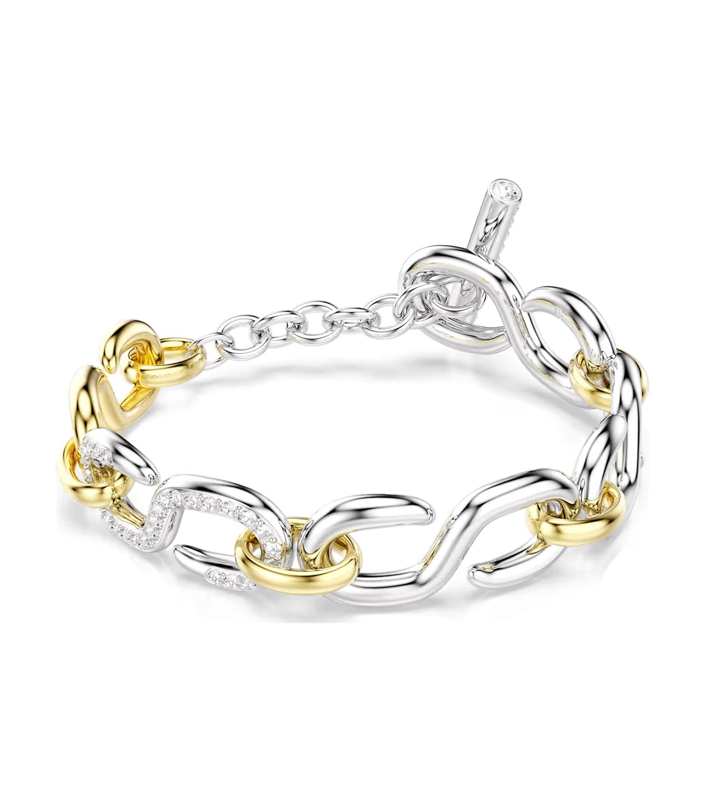 Dextera Bracelet Round Cut, T-Bar, White, Mixed Metal Finish