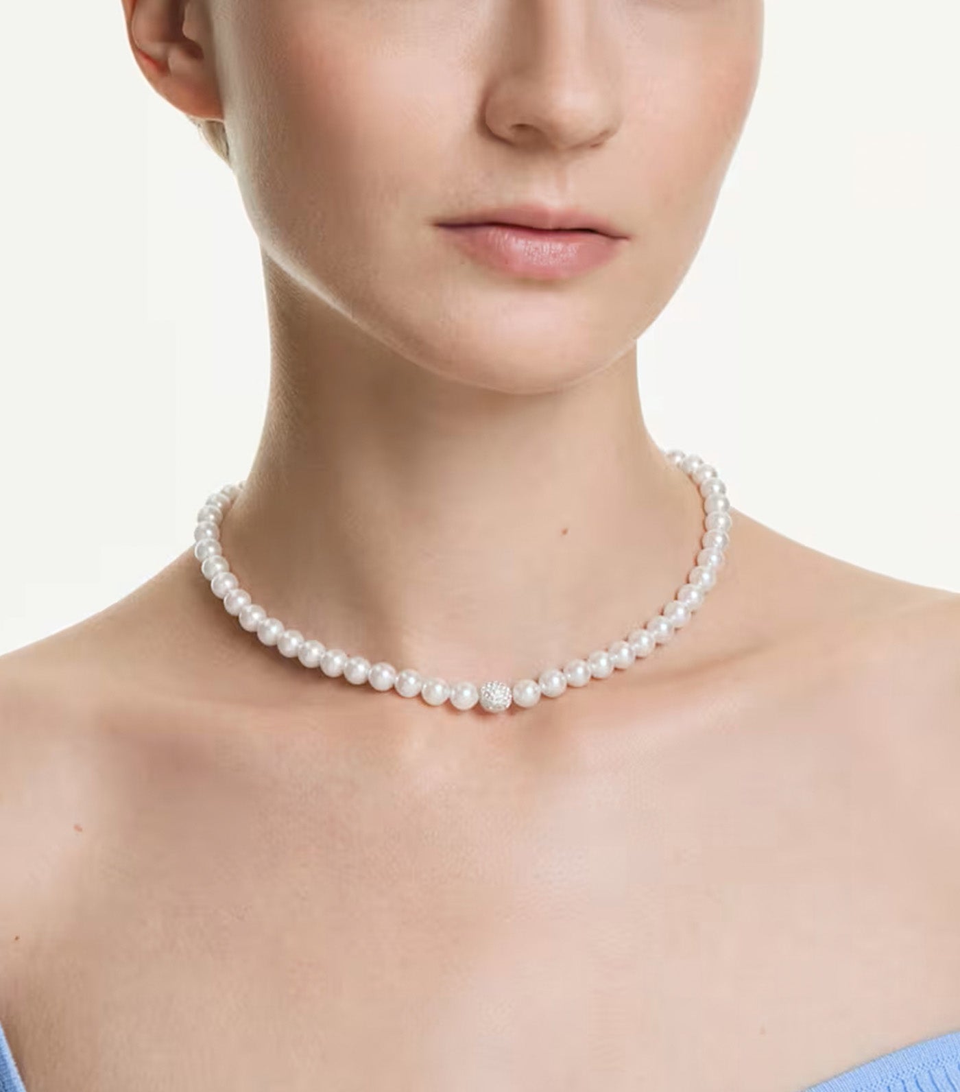 Matrix Necklace Crystal Pearl, White, Rhodium Plated