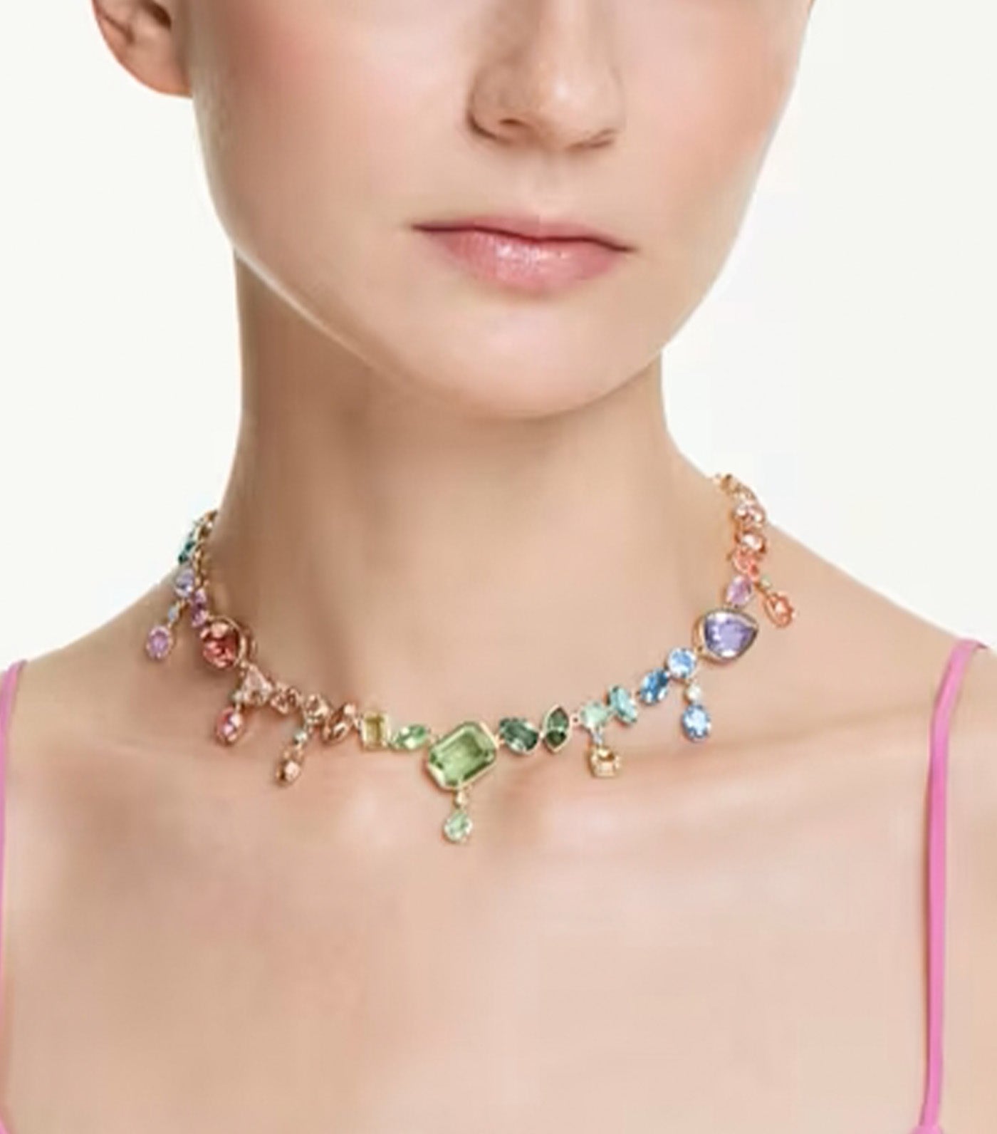 Gema Necklace Mixed Cuts, Dangling Crystals, Multicolored, Gold-Tone Plated
