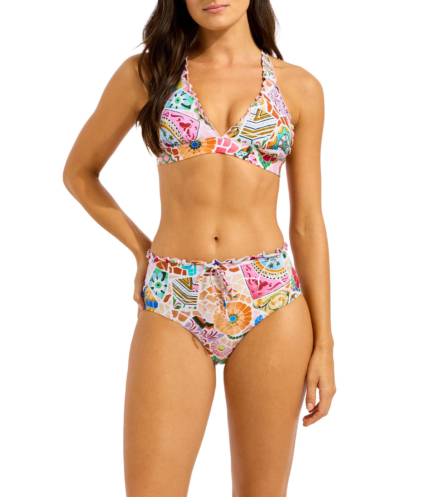 Beach Boheme Multi Fit Longline Tri and High Waisted Pant Parfait Pink