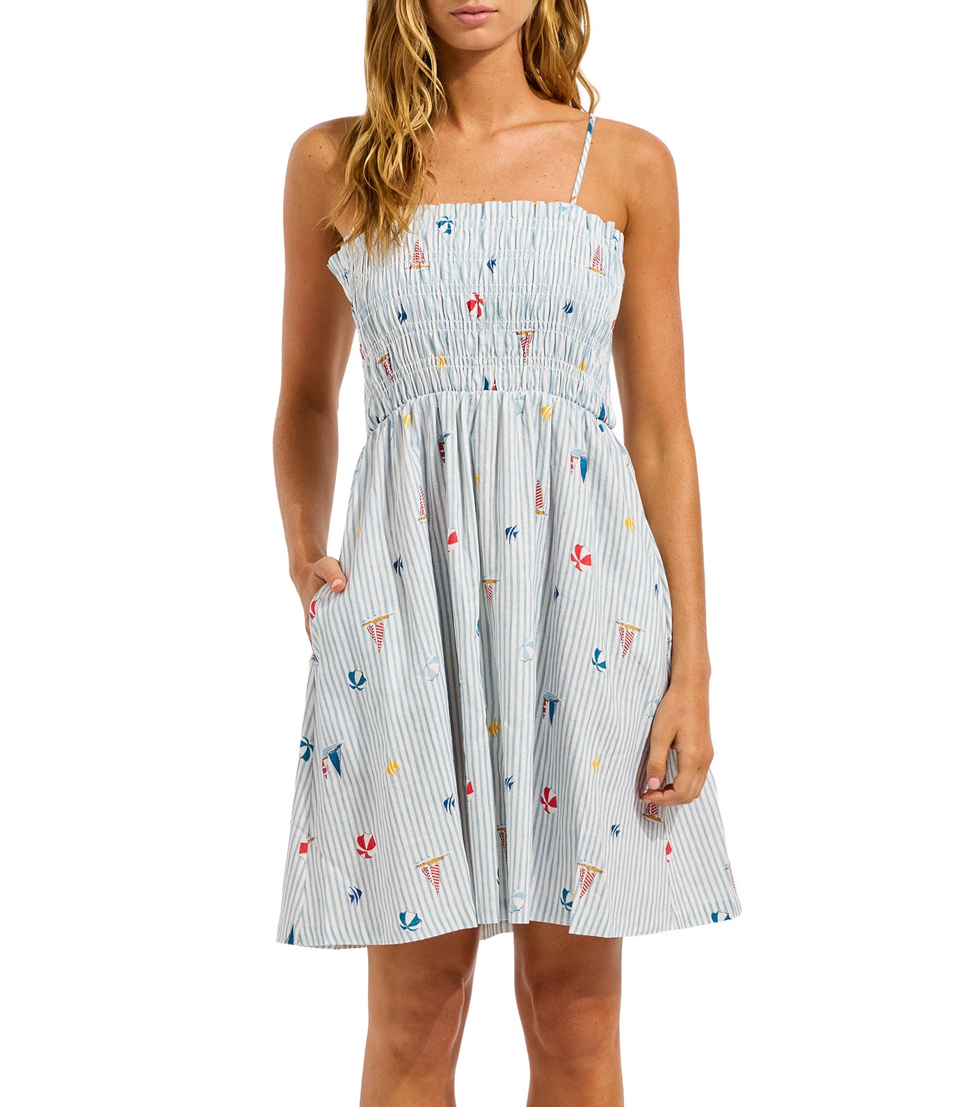 Beach Edit Beach Club Shirred Mini Dress Powder Blue