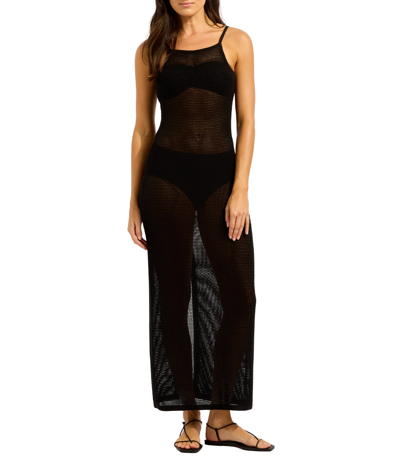 Beach Edit Crew Neck Maxi Knit Dress Black