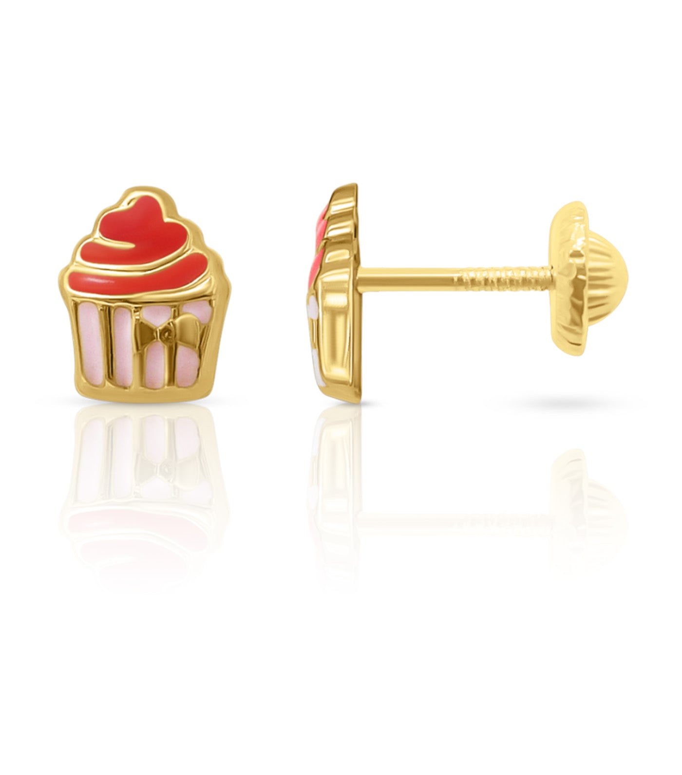 18K Enamel Cupcake Earrings Yellow Gold
