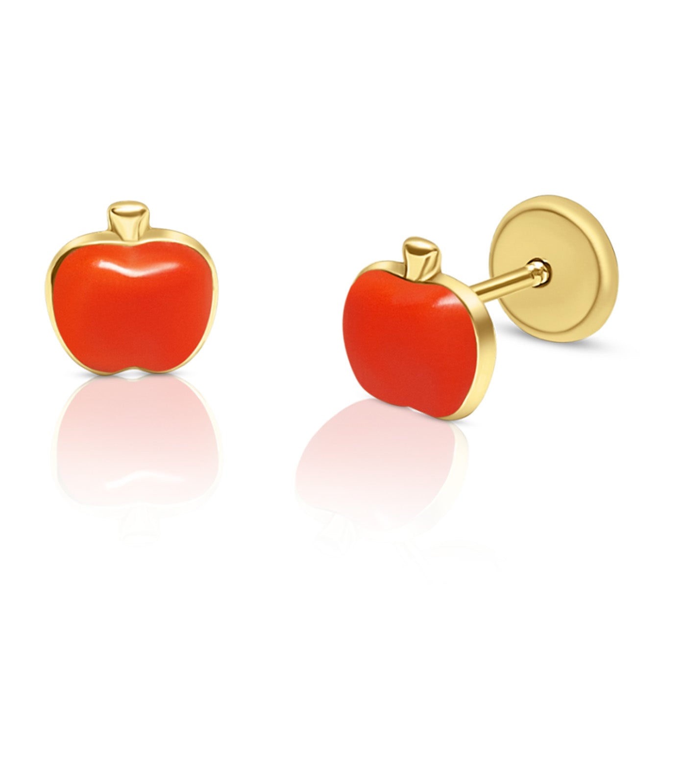 18K Enamel Apple Earrings Yellow Gold