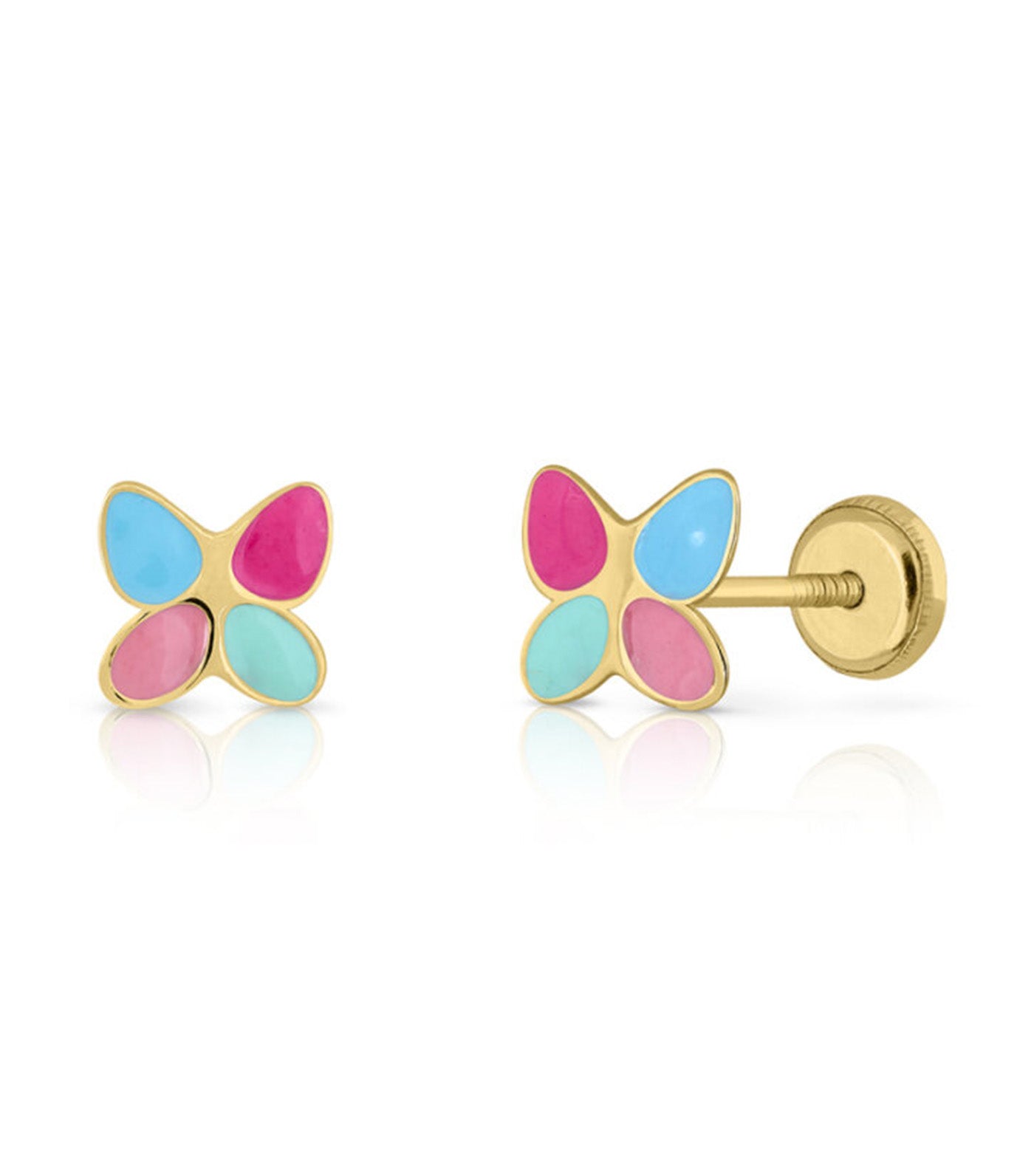 18K Enamel Flower Earrings Yellow Gold