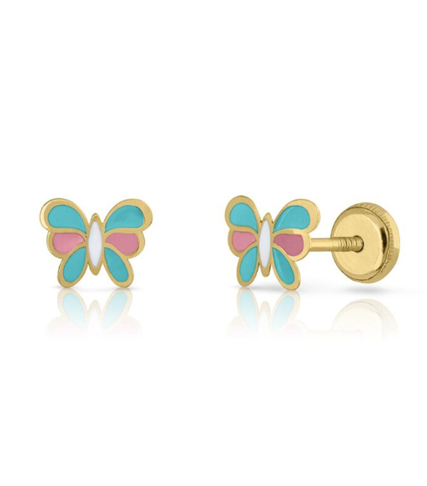 18K Enamel Butterfly Earrings Yellow Gold Multicolor
