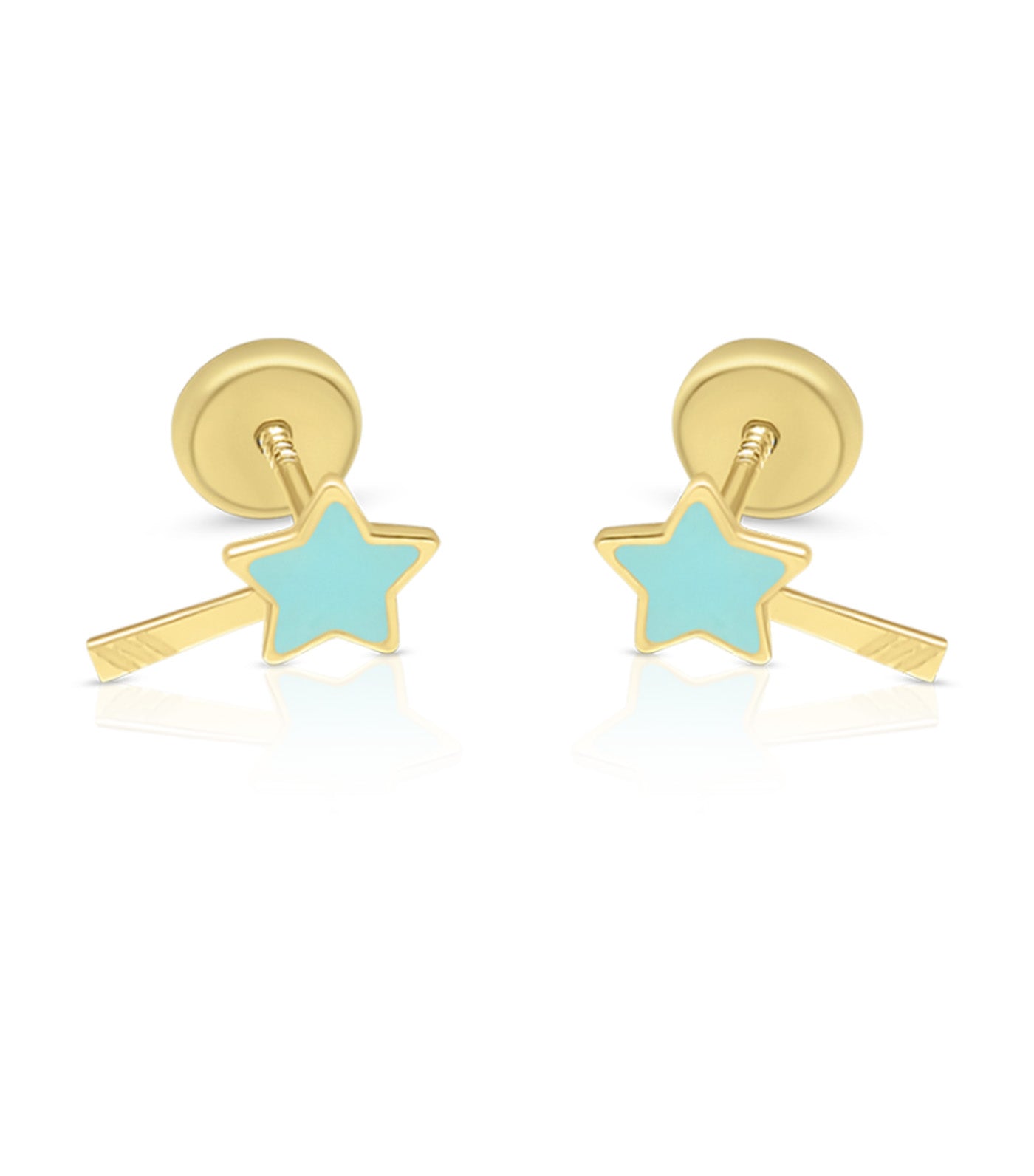 18K Enamel Star Earrings Yellow Gold Blue