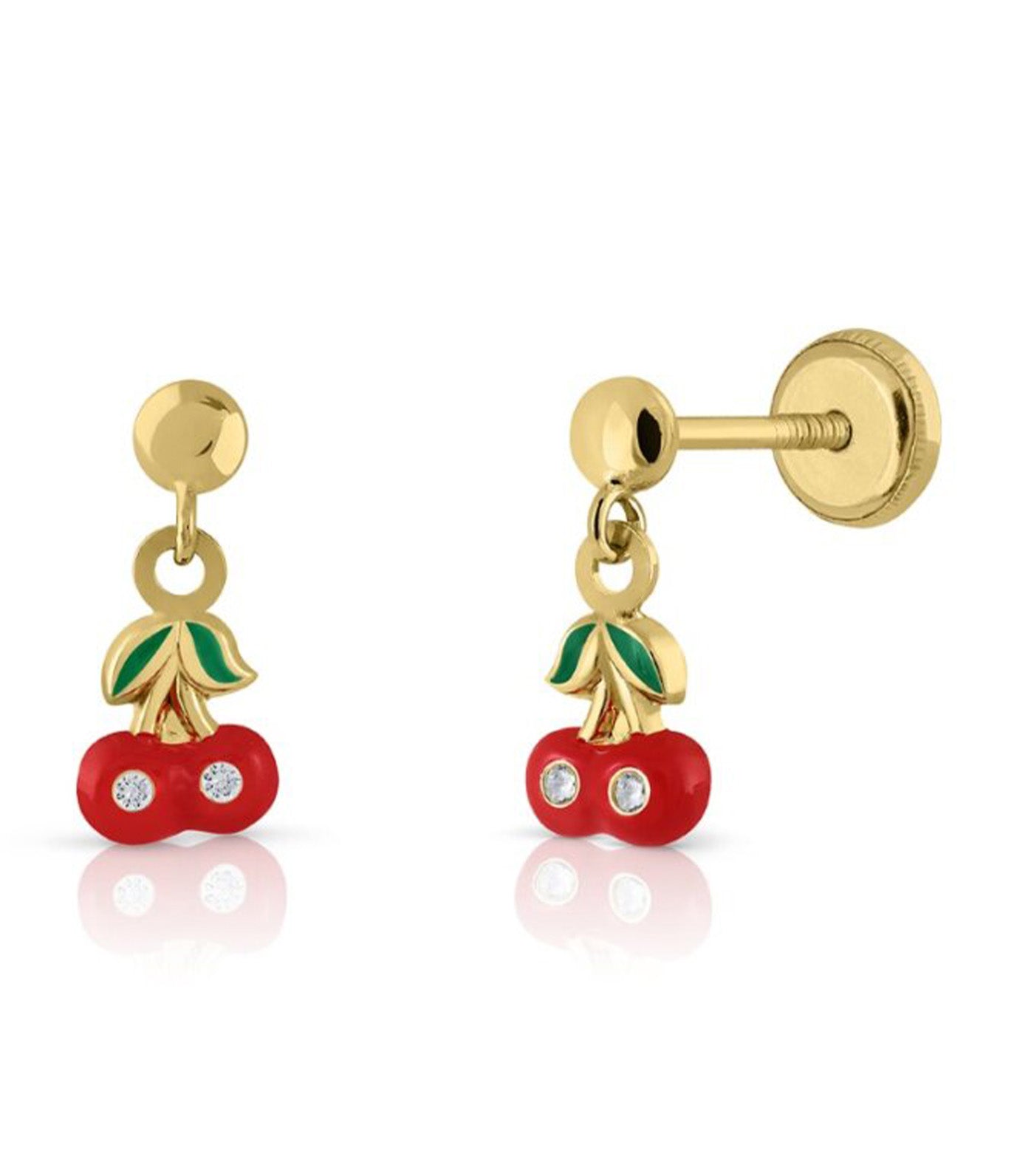 18K Enamel Cherry Earrings Yellow Gold