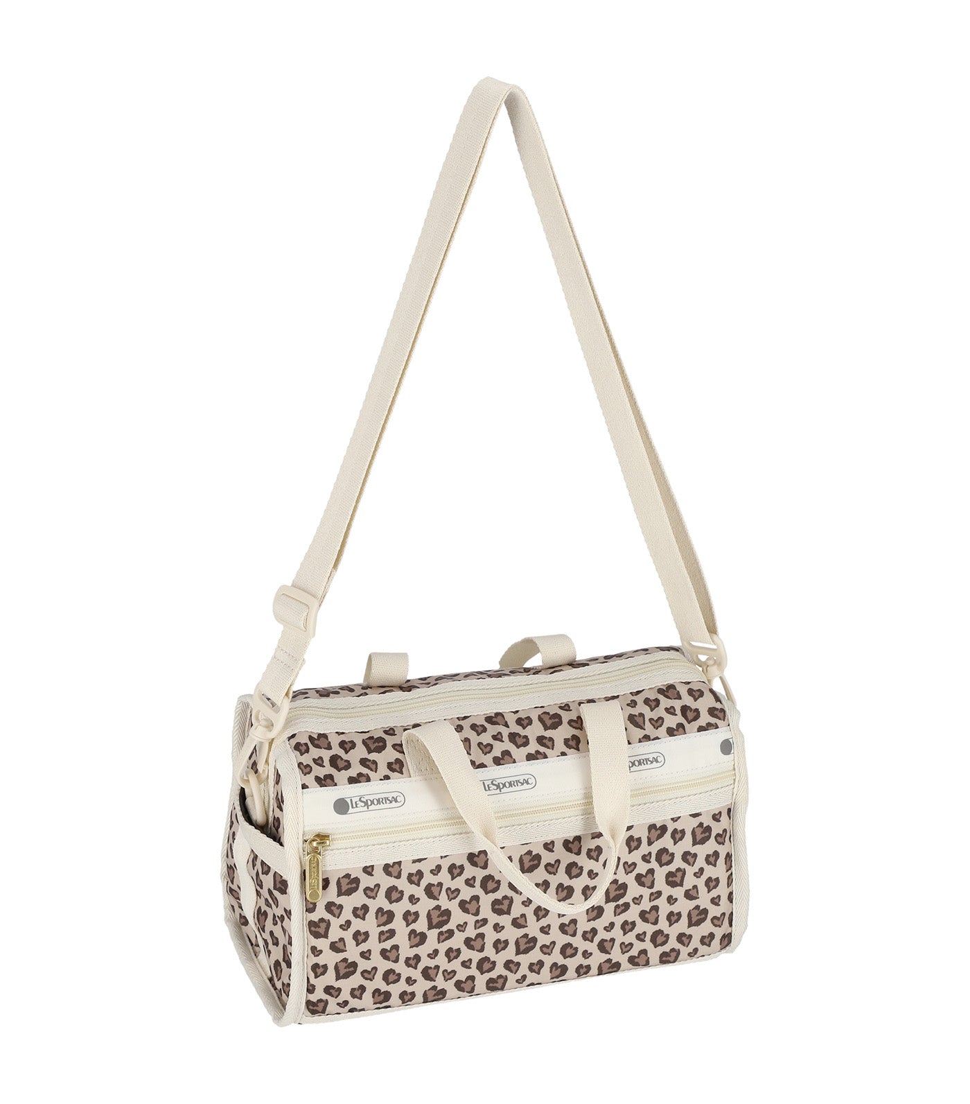 Deluxe Mini Duffel Latte Heart Leopard