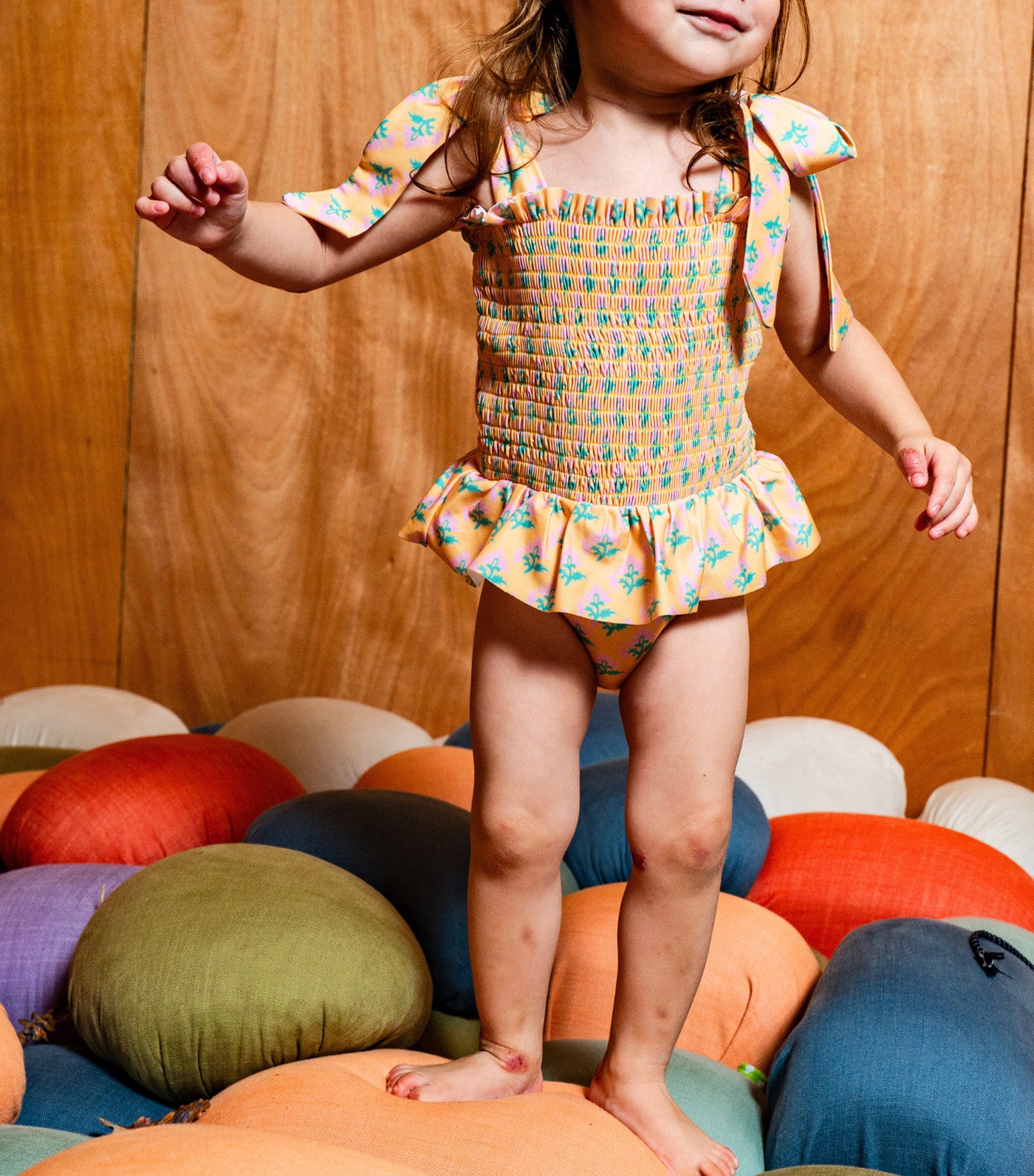 Sophia Smocked Tie Swimsuit Marigold Bloom