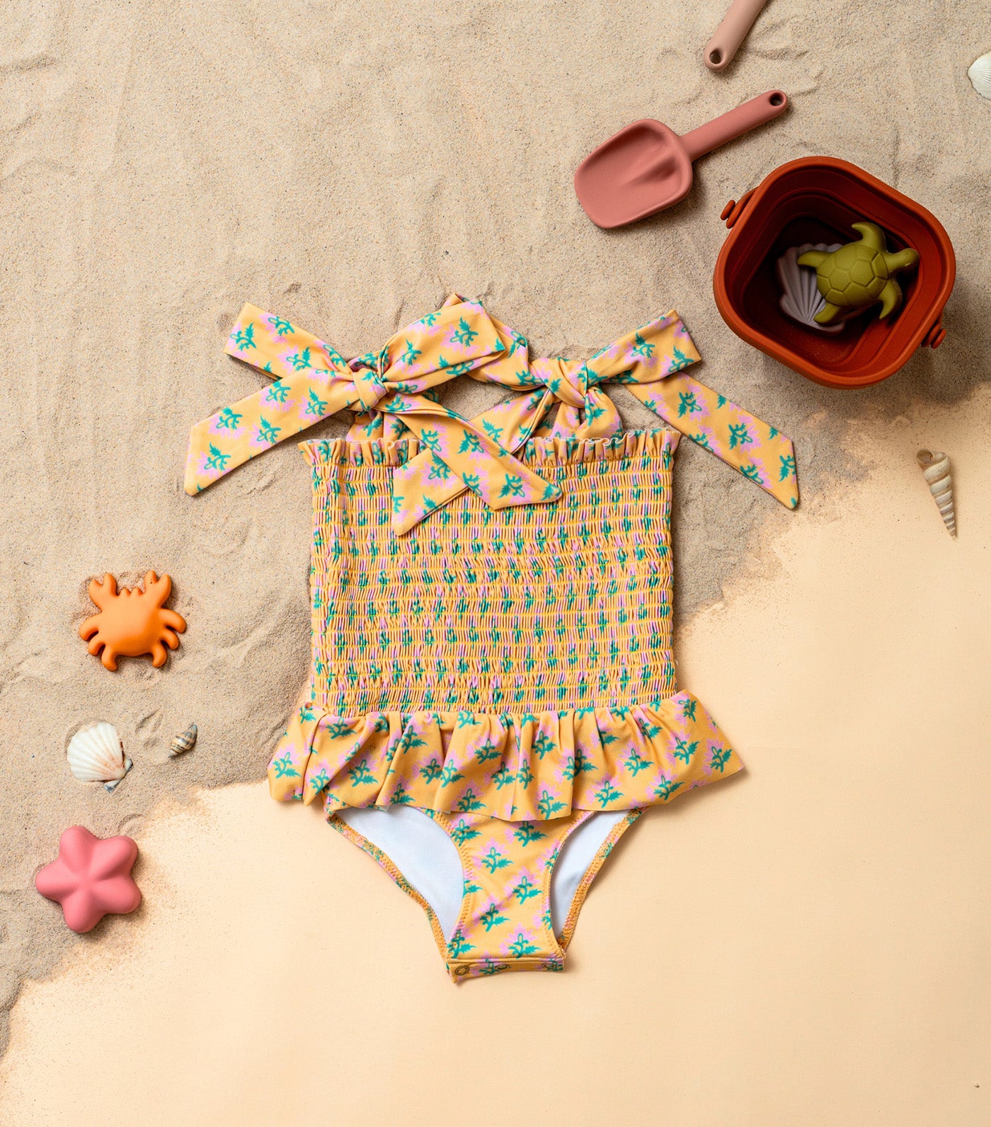 Sophia Smocked Tie Swimsuit Marigold Bloom