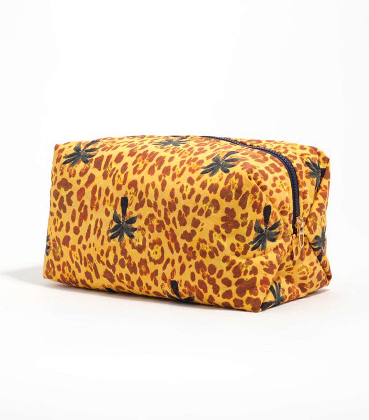 Large Nylon Make-Up Case Yellow Leopard Palms