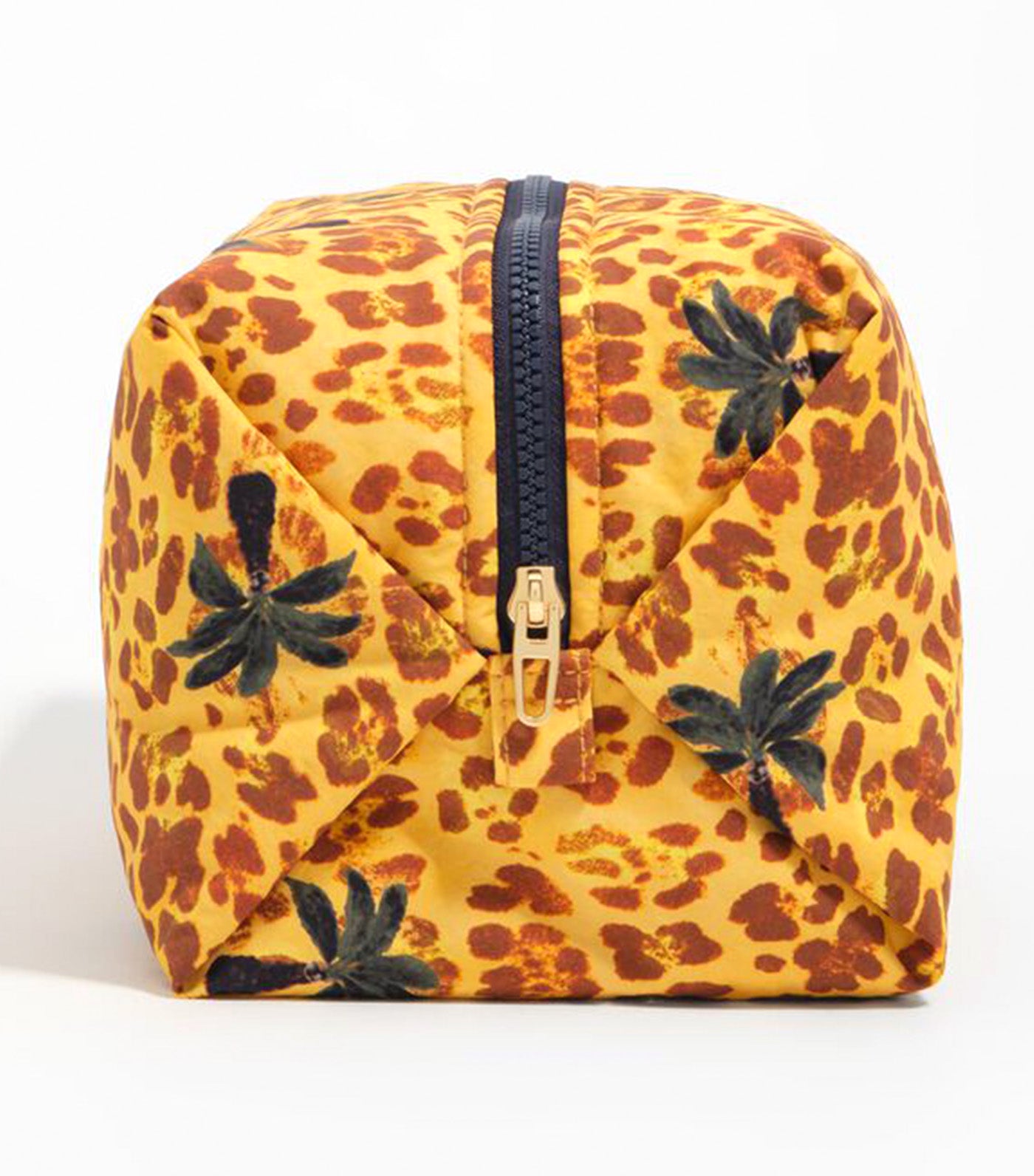 Large Nylon Make-Up Case Yellow Leopard Palms