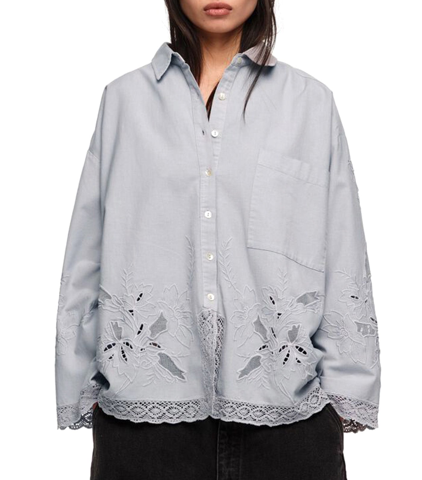 Straight-Fit Shirt with Embroidery Light Blue