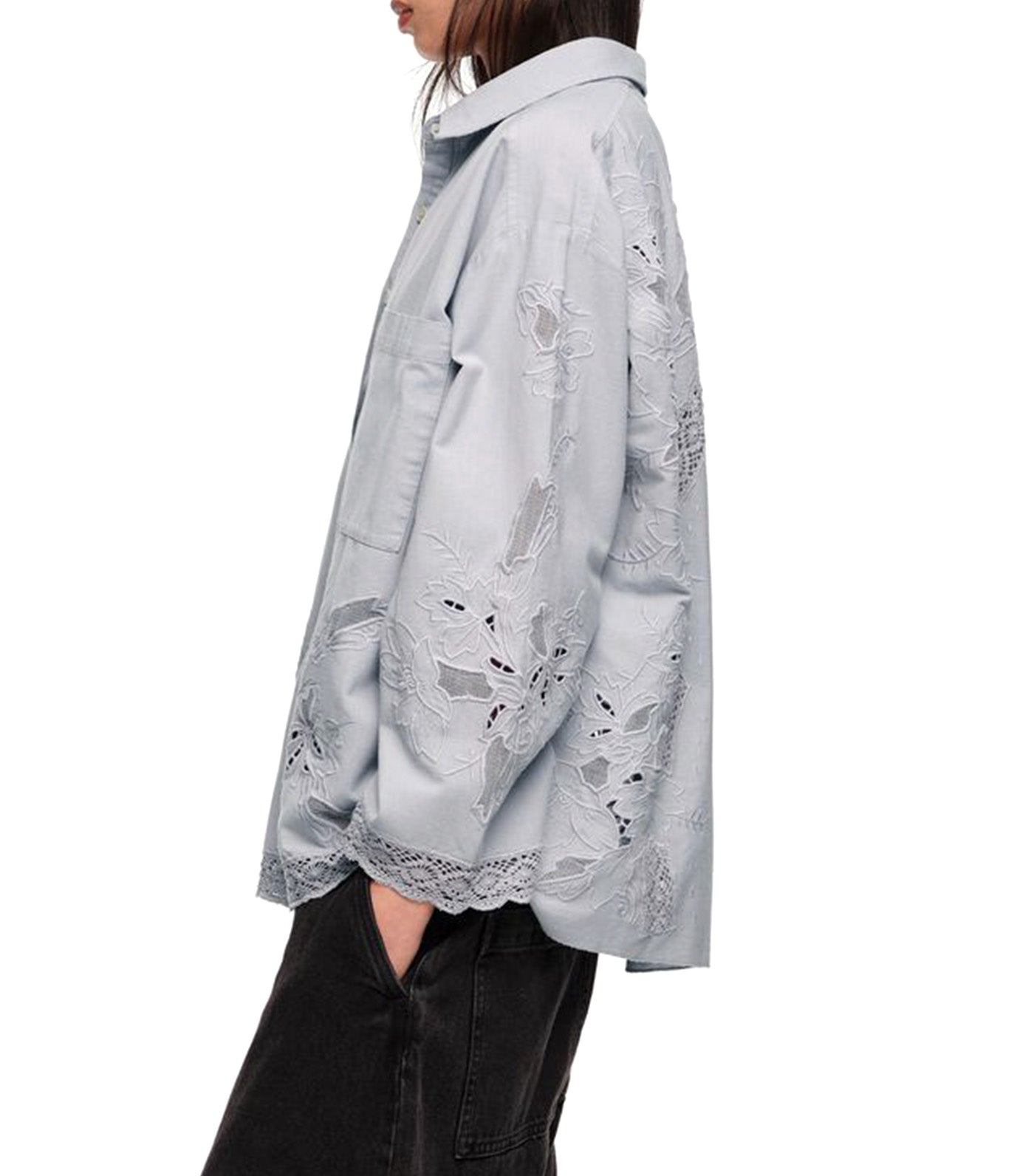 Straight-Fit Shirt with Embroidery Light Blue