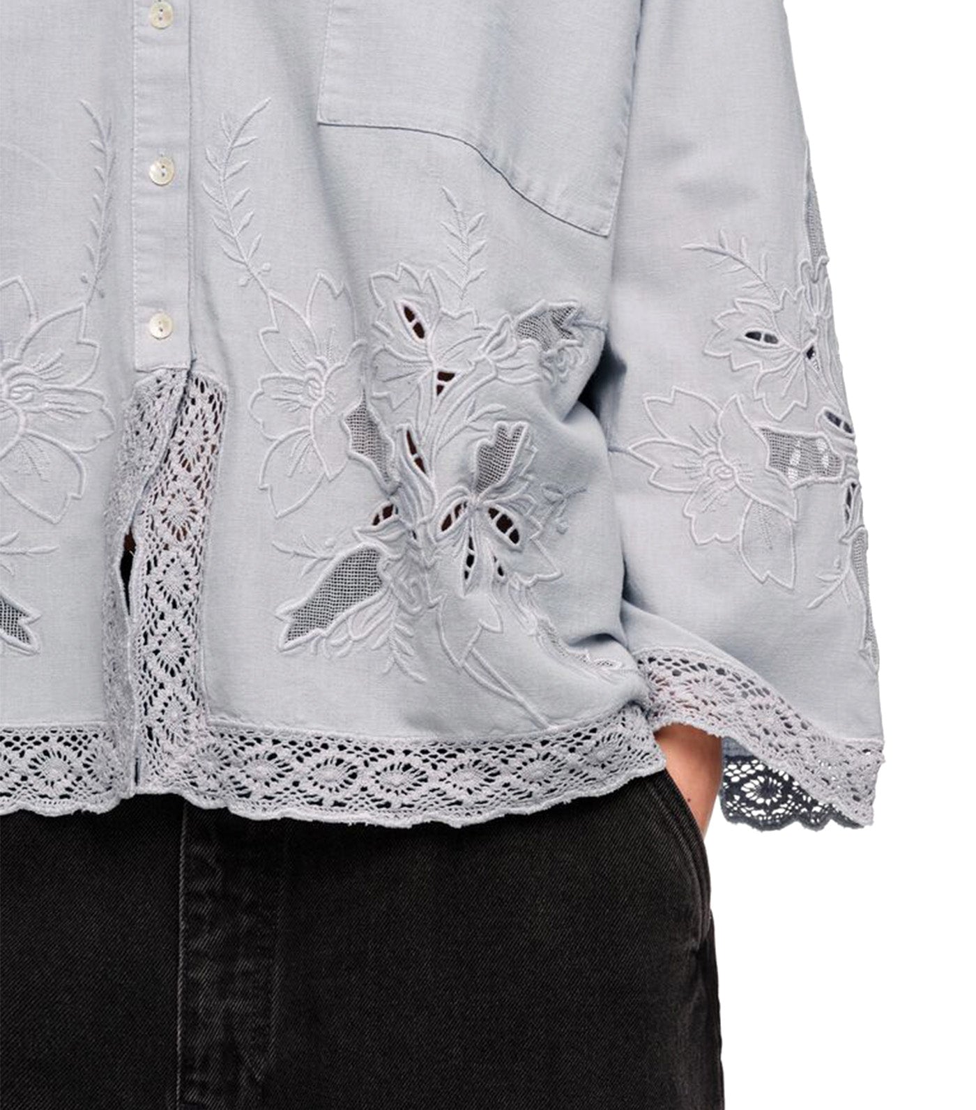 Straight-Fit Shirt with Embroidery Light Blue