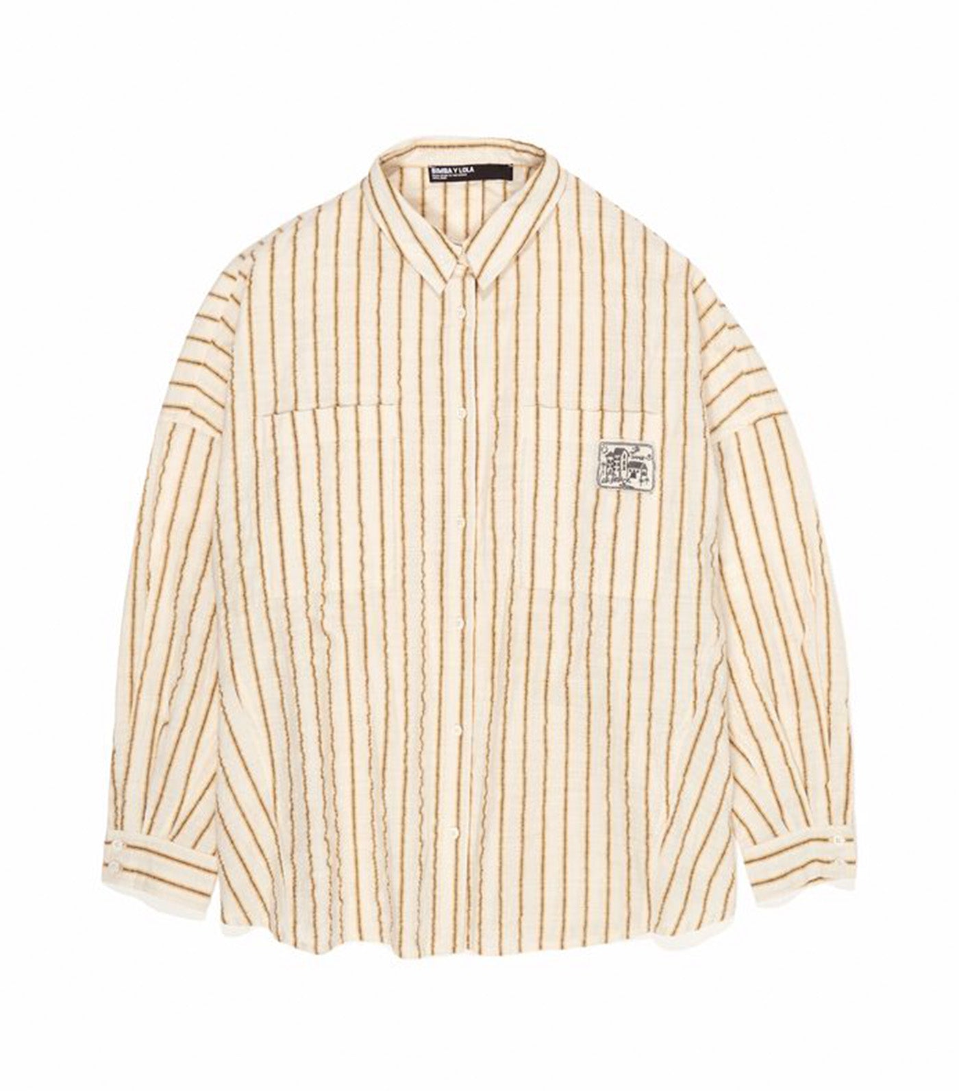 Oversized Cotton Shirt with Ochre Stripe Texture