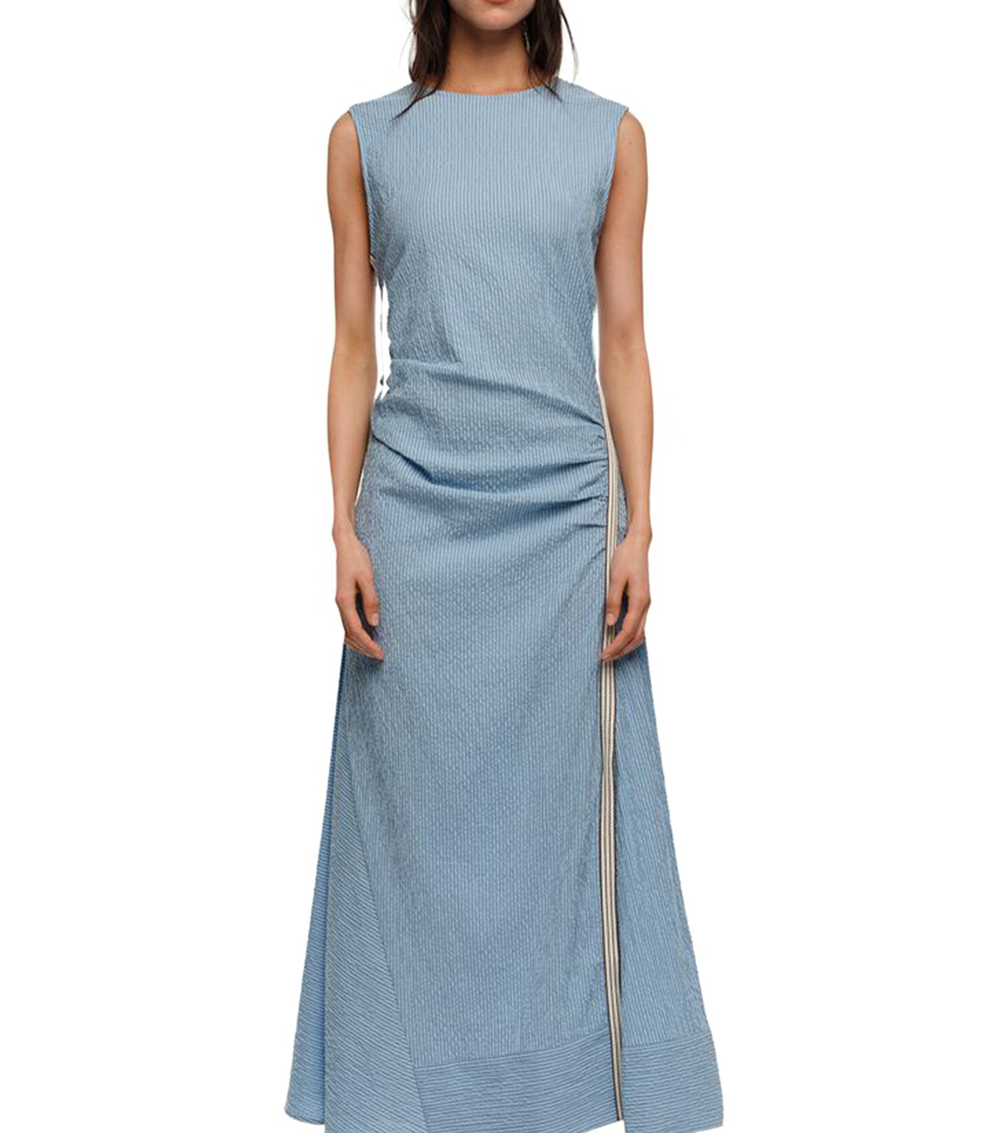 Sleeveless Dress with Striped Overlay Strap Blue